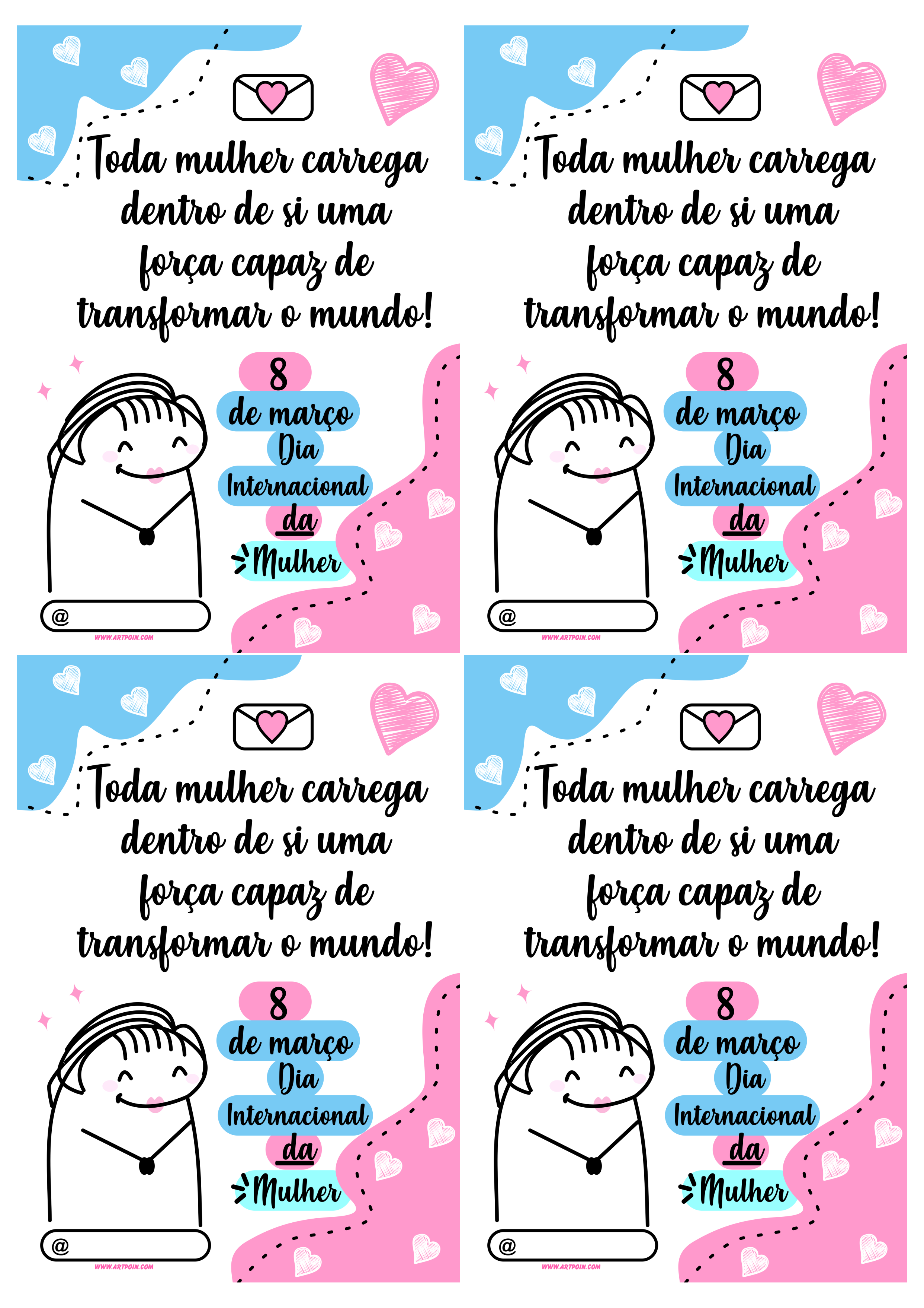 8 de março dia internacional da mulher cartãozinho para lembrancinhas e presentes 4 imagens png