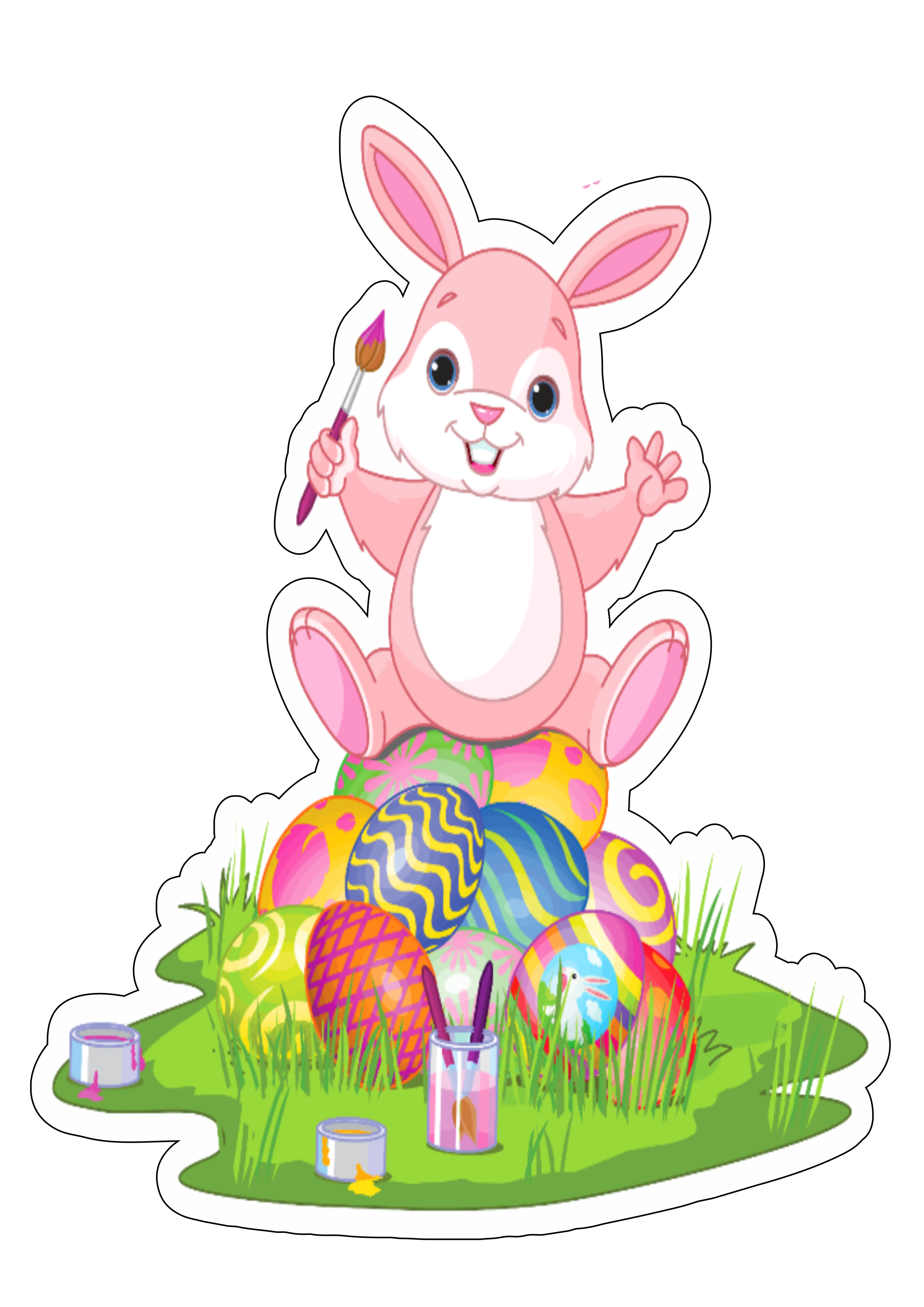 Feliz páscoa coelhinho rosa com ovos de chocolate colorido artes gráficas png