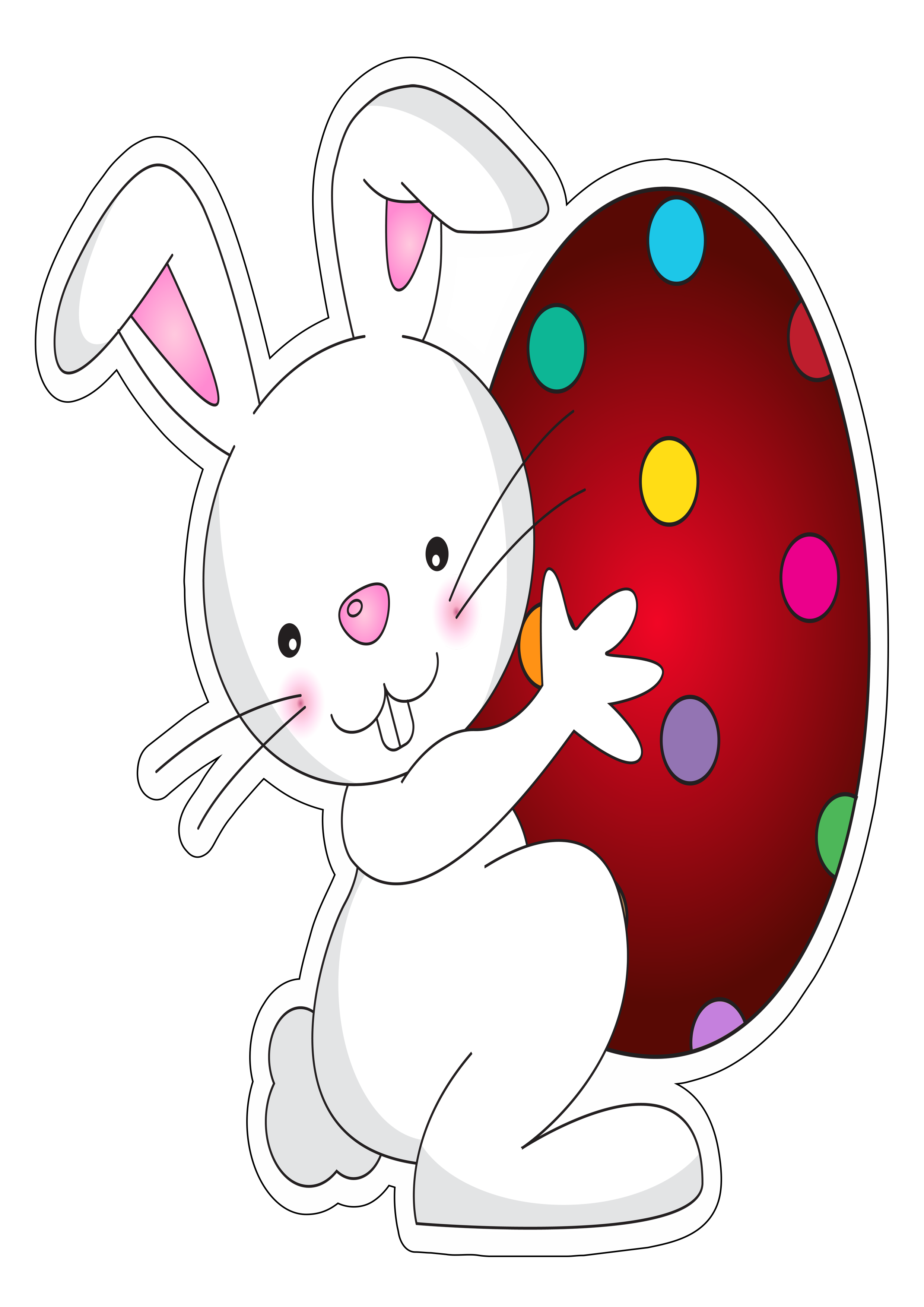 Feliz páscoa desenho coelhinho branquinho com ovo de chocolate colorido grátis png