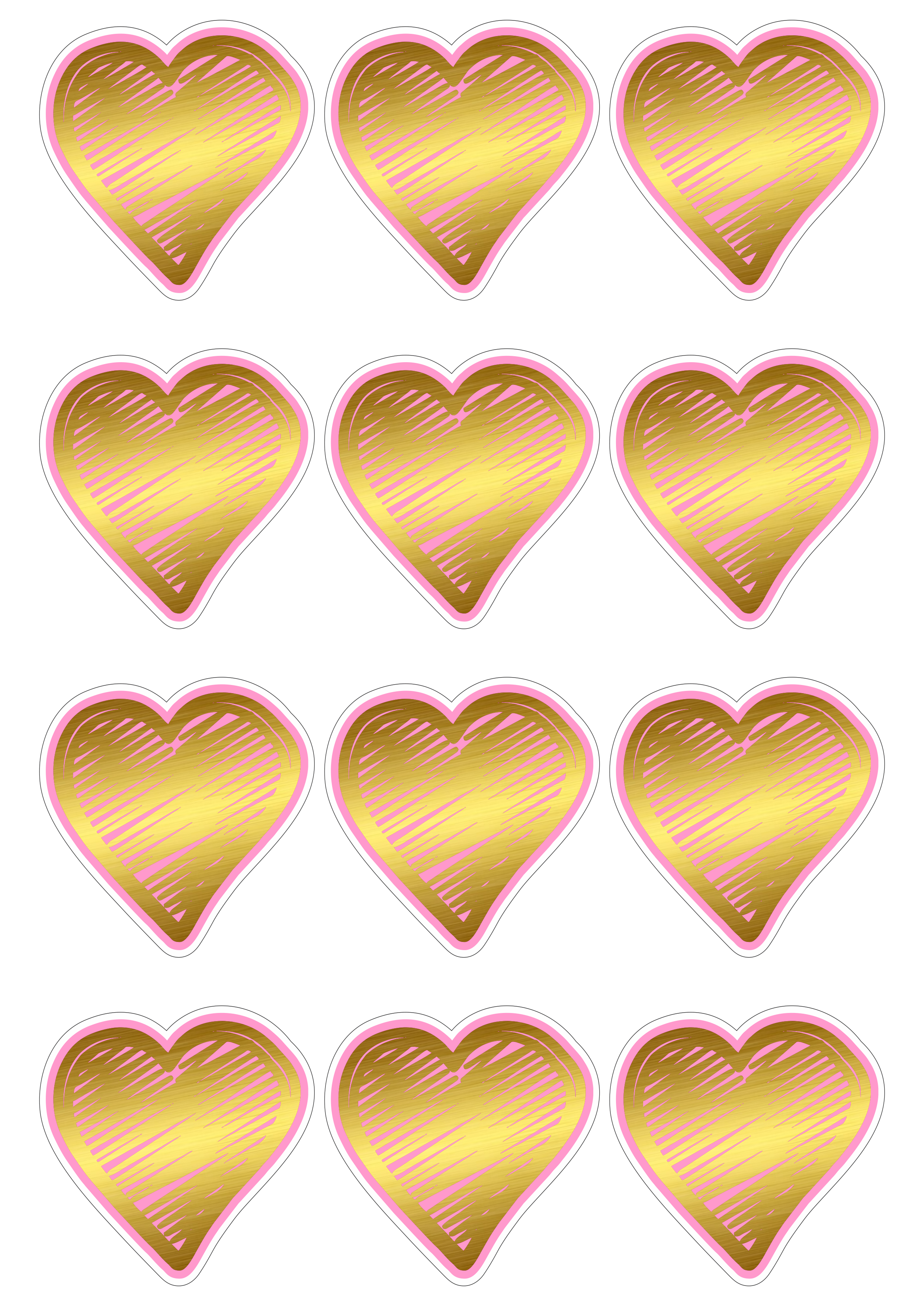 Coração rosa com dourado artes gráficas adesivos stickers tags 12 imagens png