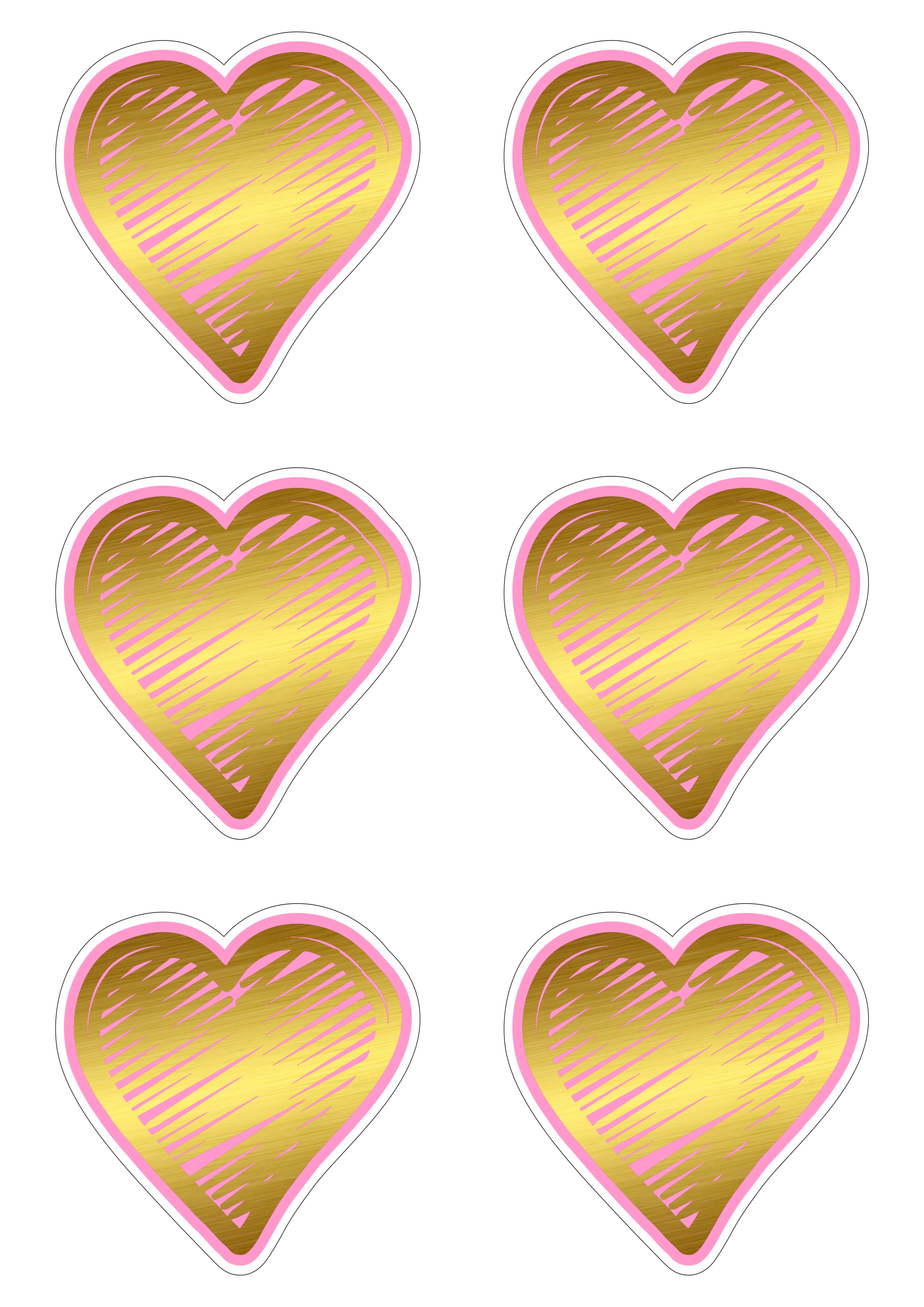 Coração rosa com dourado artes gráficas adesivos stickers tags 6 imagens png