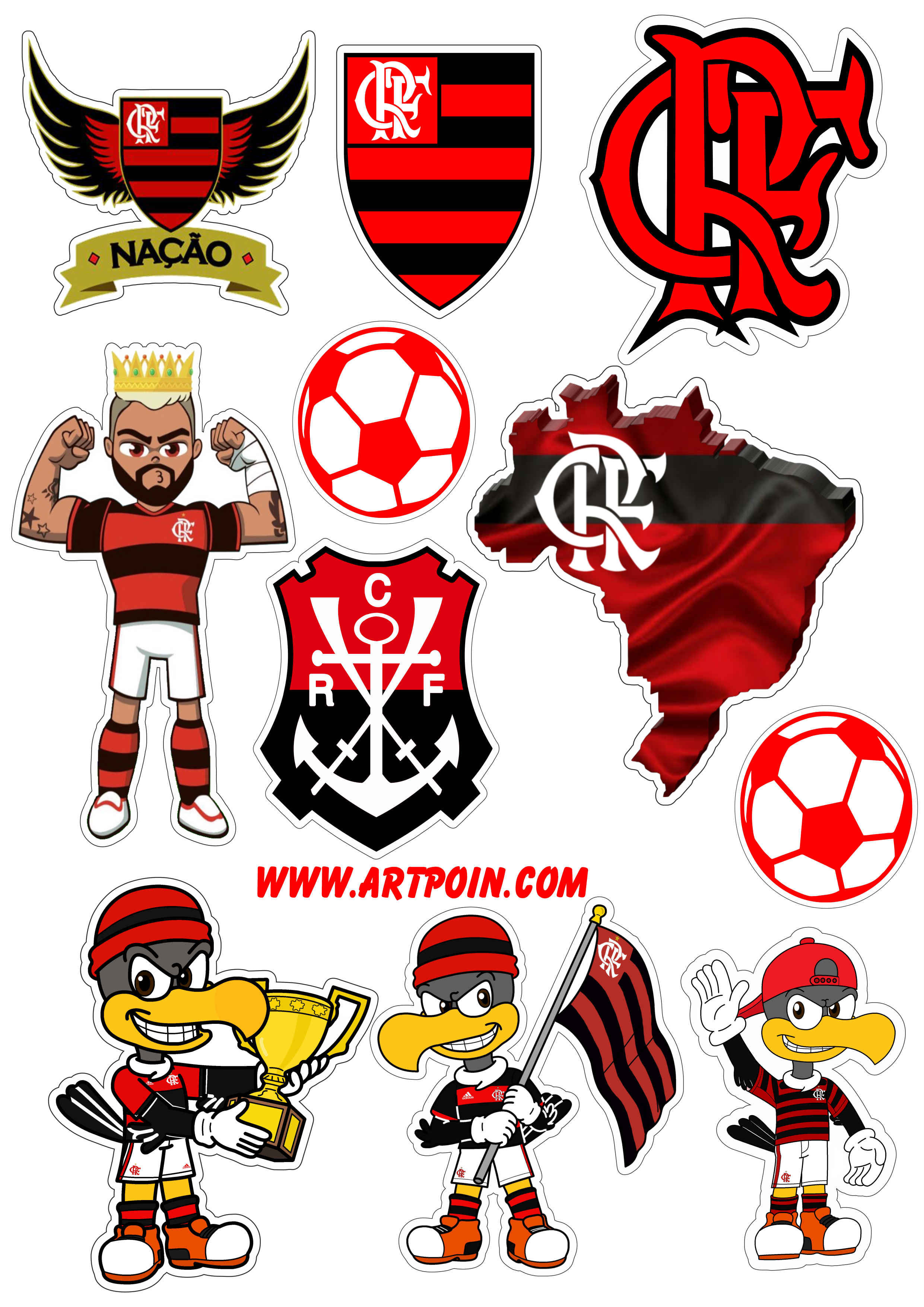 Flamengo futebol decoração topo de bolo de aniversário faça a sua festa adesivos png