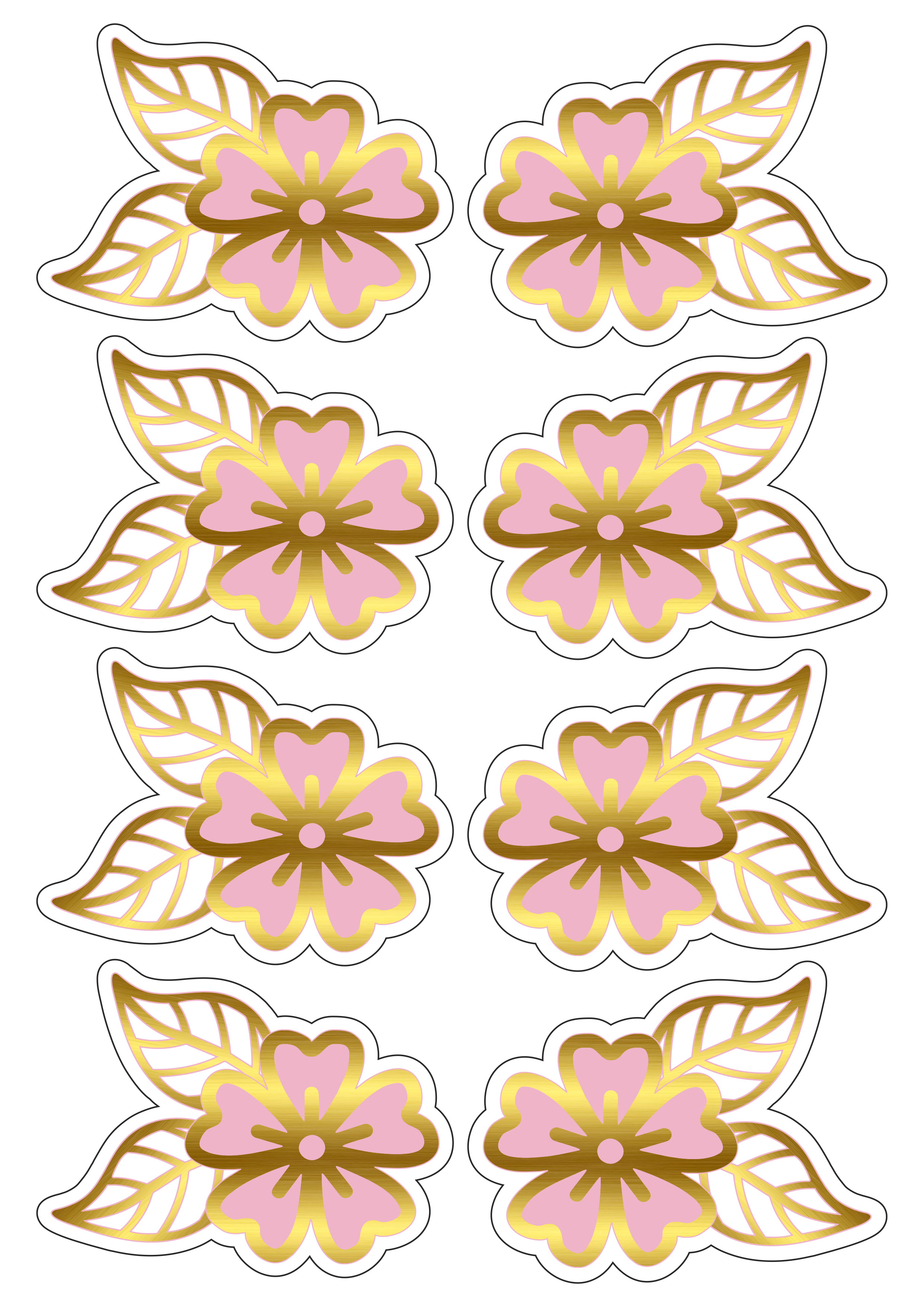 Adesivos stickers flores douradas cor rosa ilustração fundo transparente png