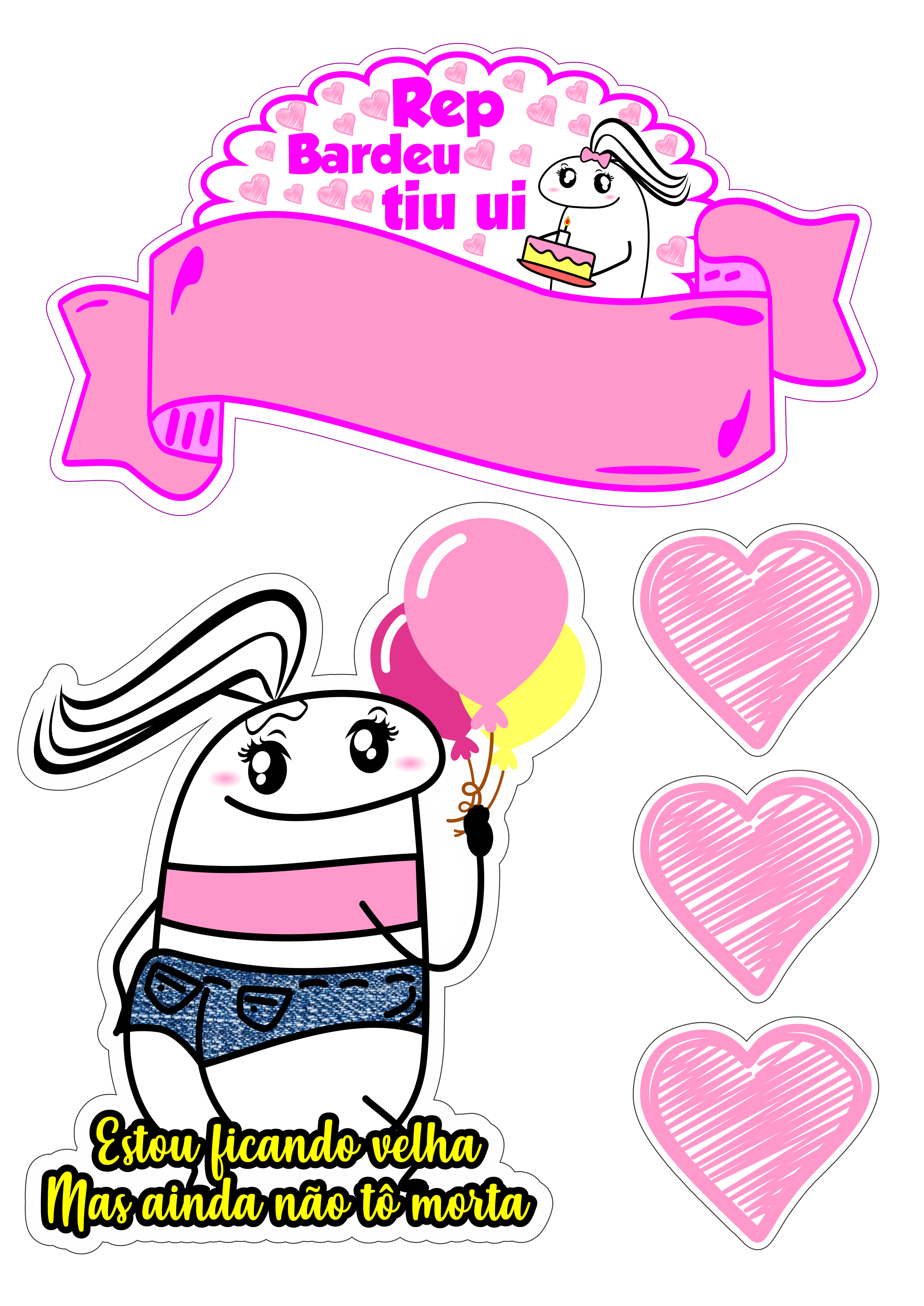 Topo de bolo decoração com figurinhas engraçadas meme flork rosa grátis png