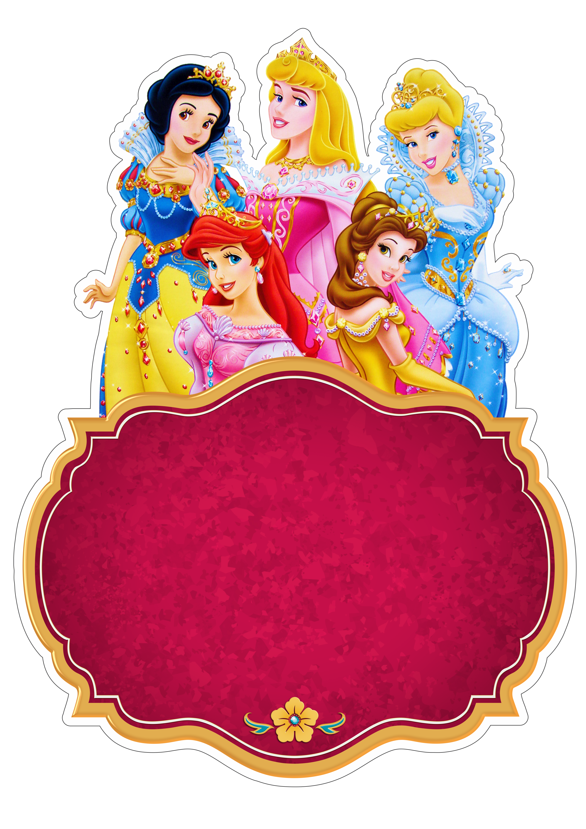 Topo de bolo para imprimir princesas disney animação infantil festa de  aniversário rosa parabéns castelo coroa e estrelas png