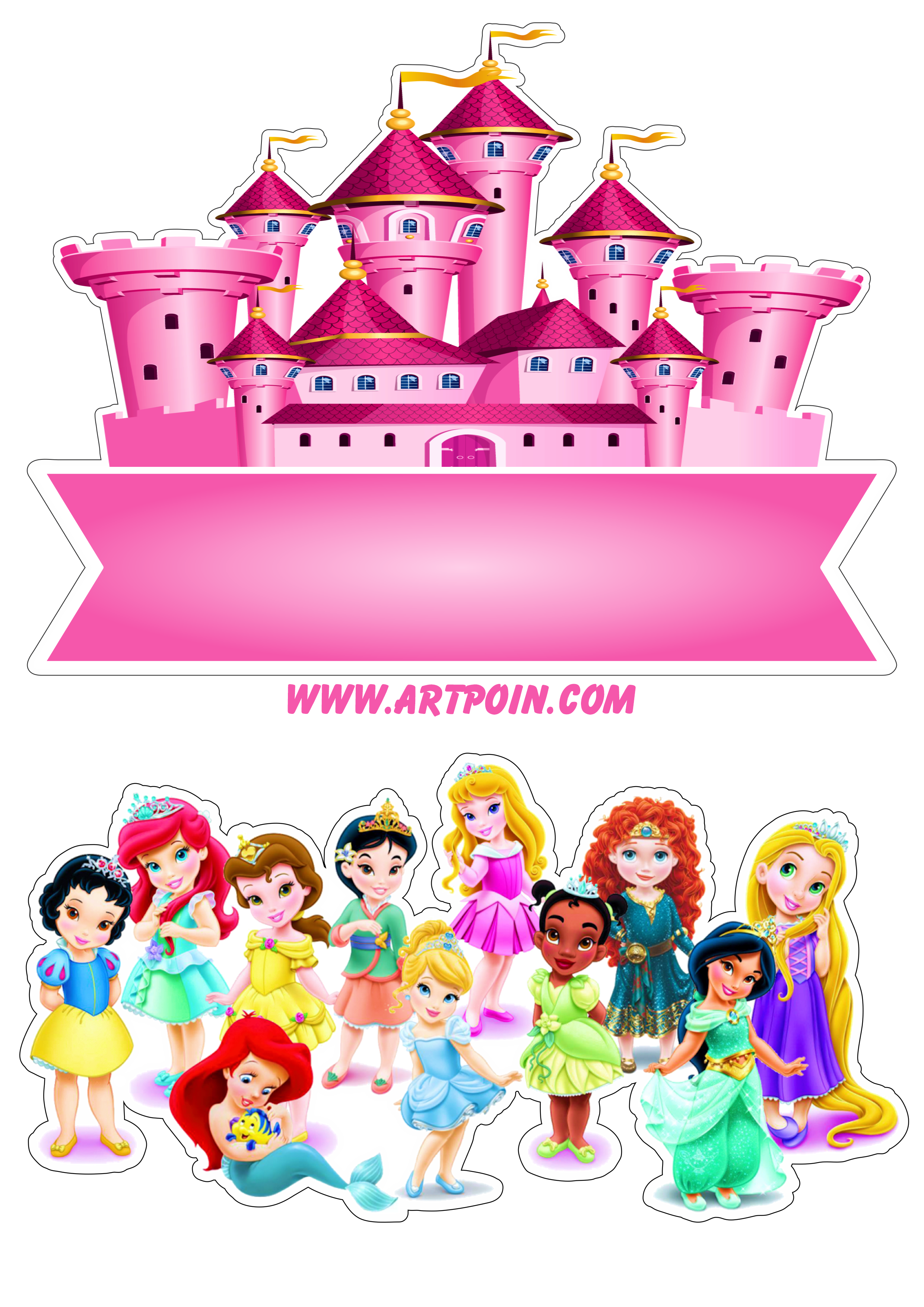 Princesas disney topo de bolo decoração de festa pronto para imprimir png