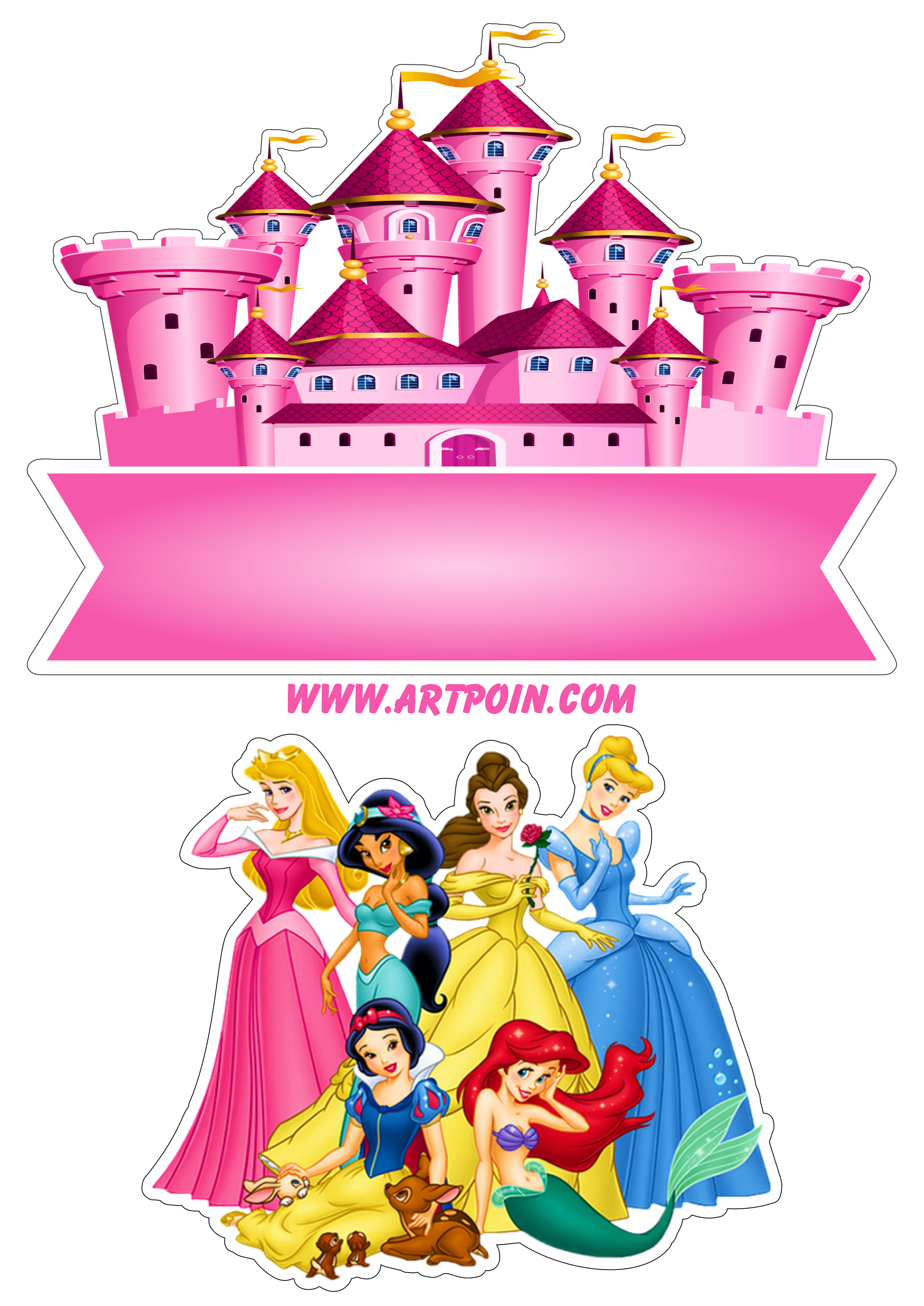 Princesas disney topo de bolo decoração de festa pronto para imprimir free png
