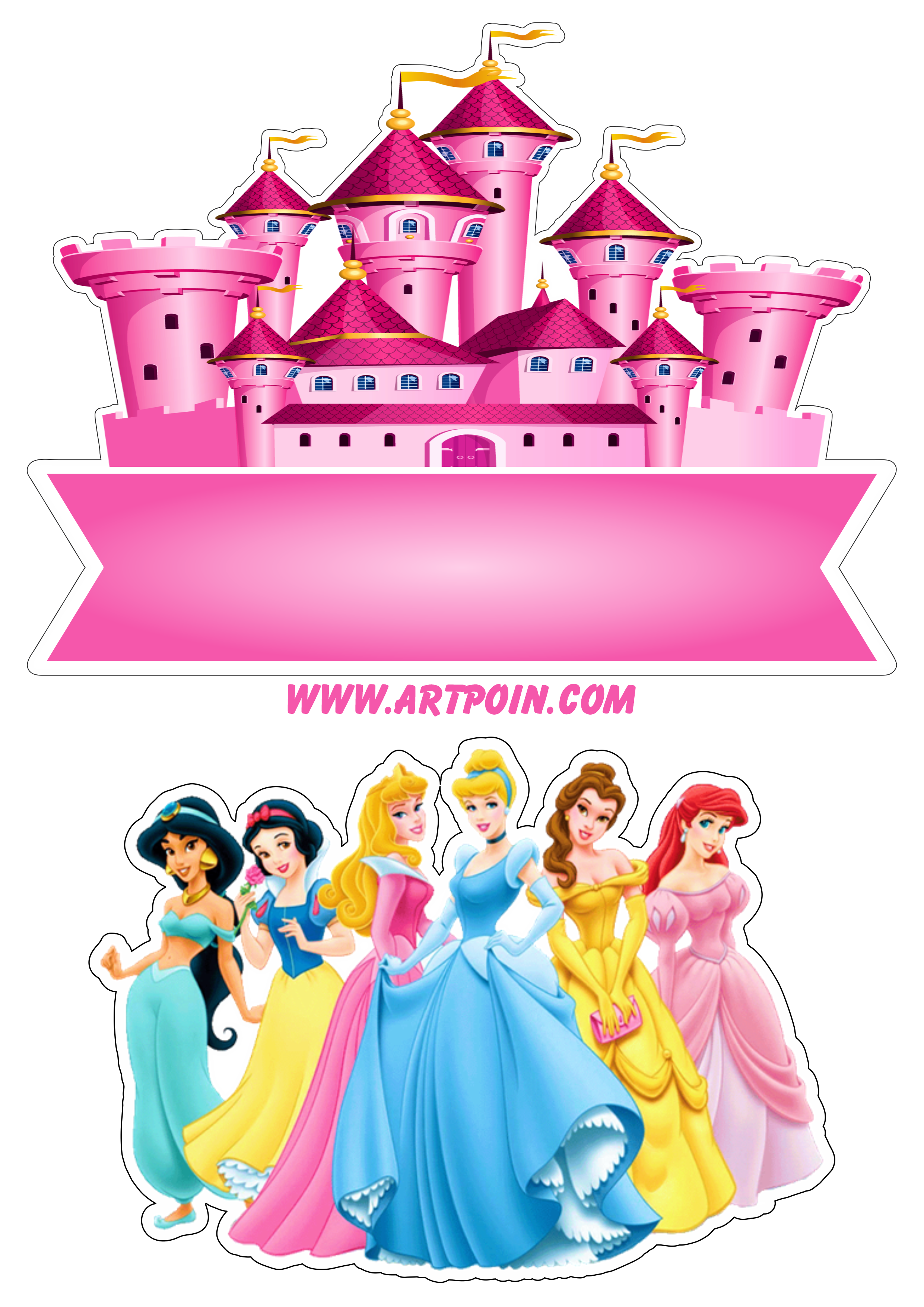 Princesas disney topo de bolo decoração de festa infantil papelaria personalizada png