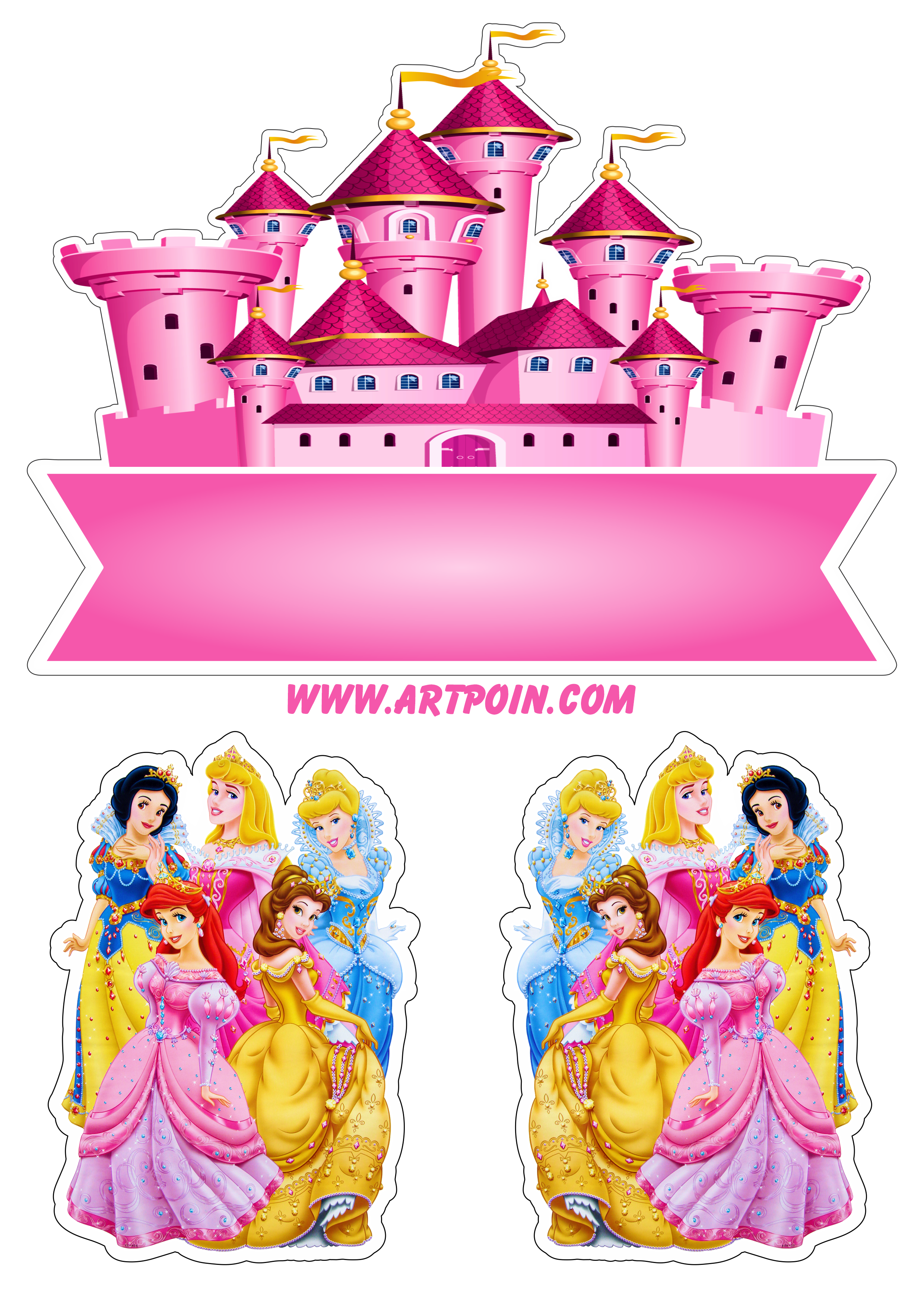 Princesas disney topo de bolo decoração de festa infantil artes gráficas grátis png