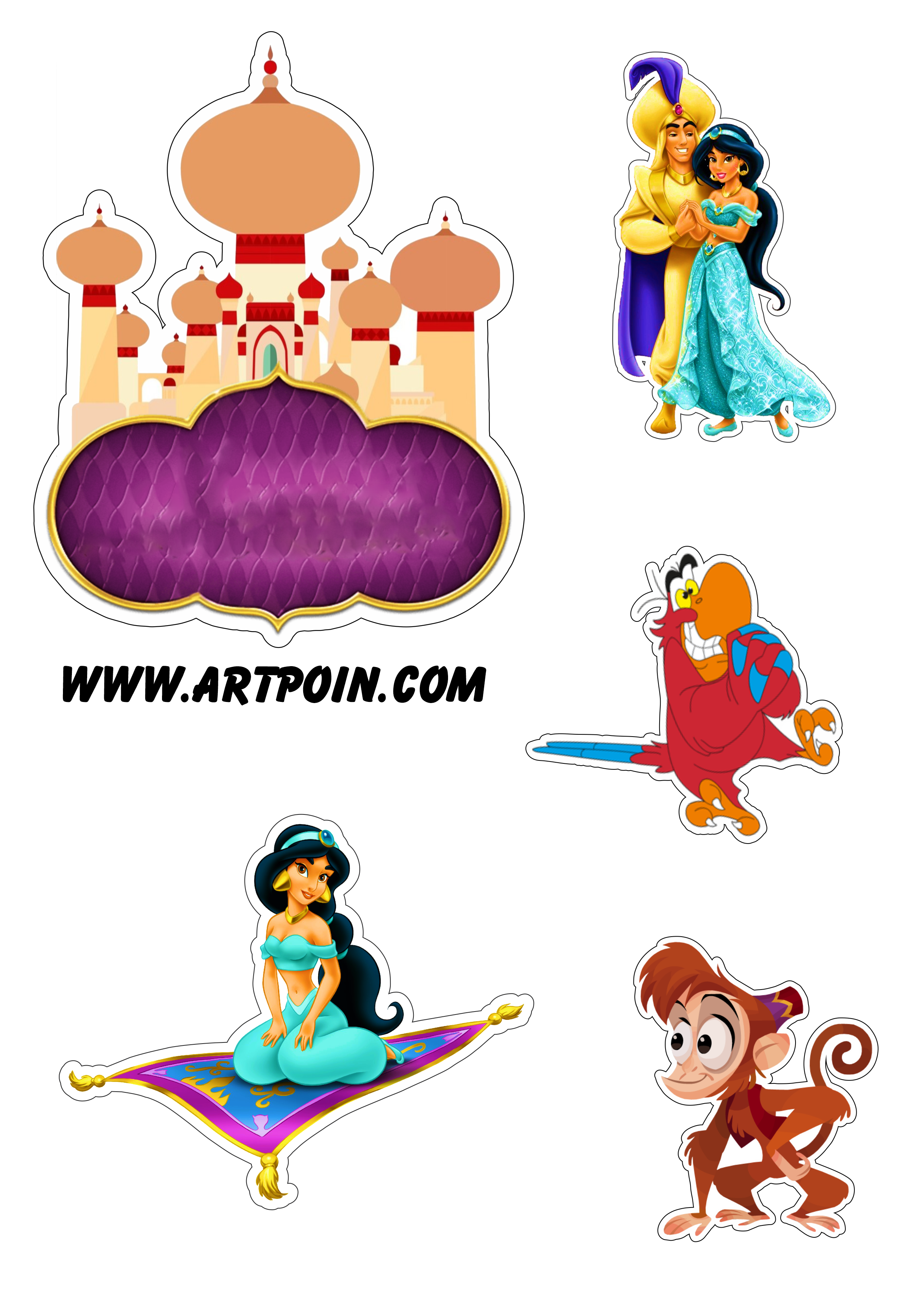 Princesa Jasmine topo de bolo Castelo do Aladdin festa pronta para imprimir png