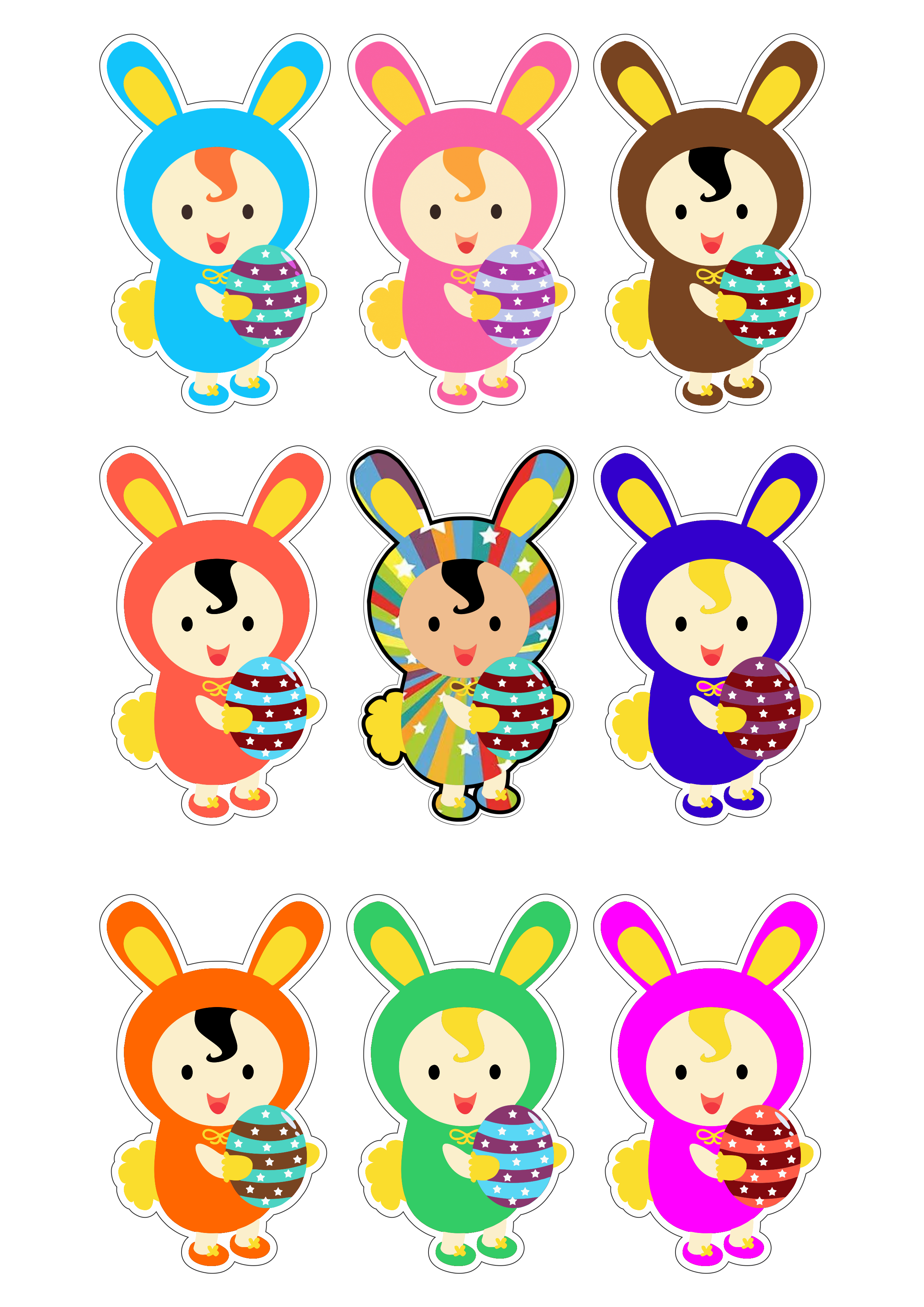 Baby coelhinhos fantasiados cores variadas ideias para decorações de festa de páscoa png