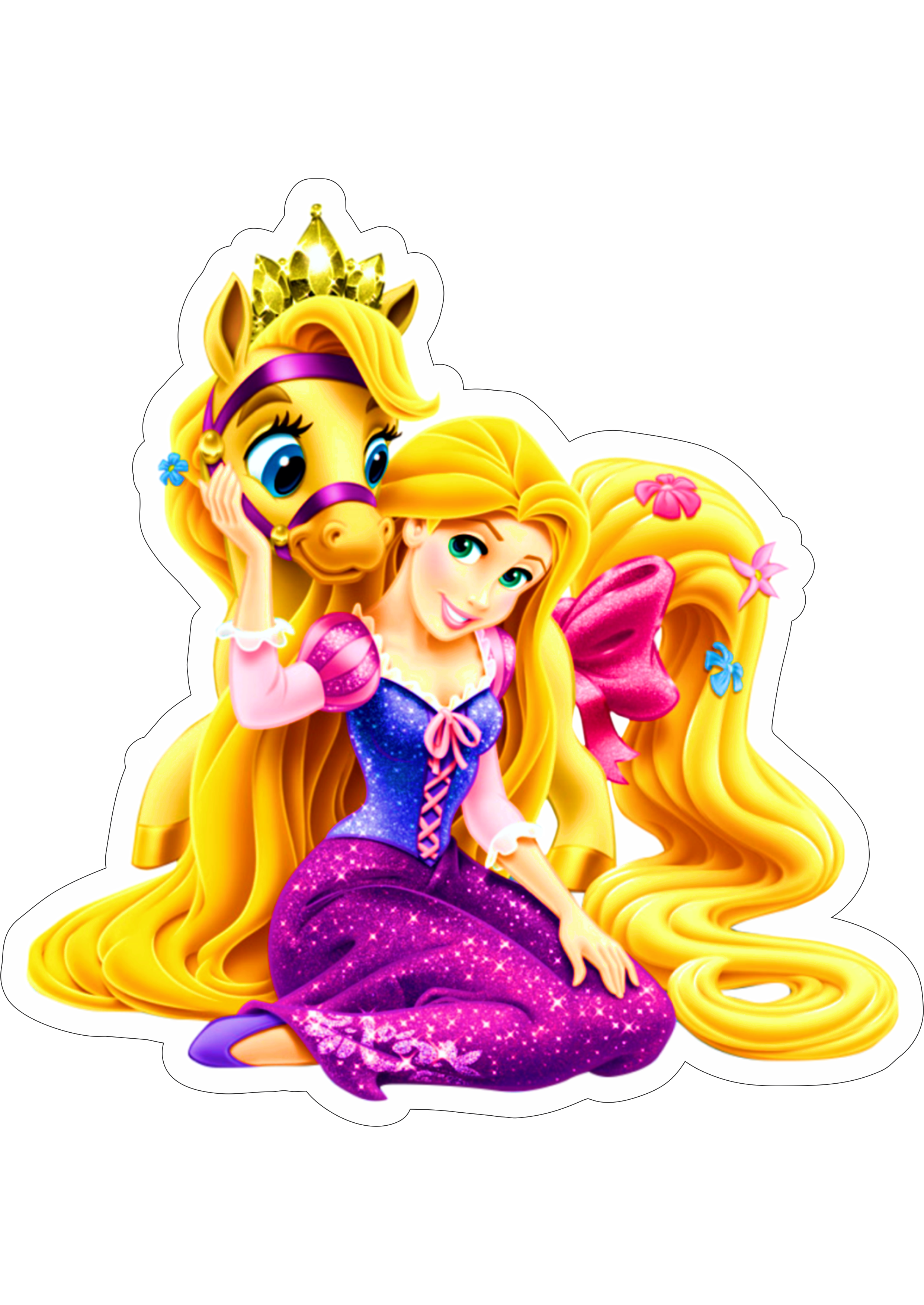 Rapunzel com cavalinho Princesas disney fundo transparente centro de mesa png