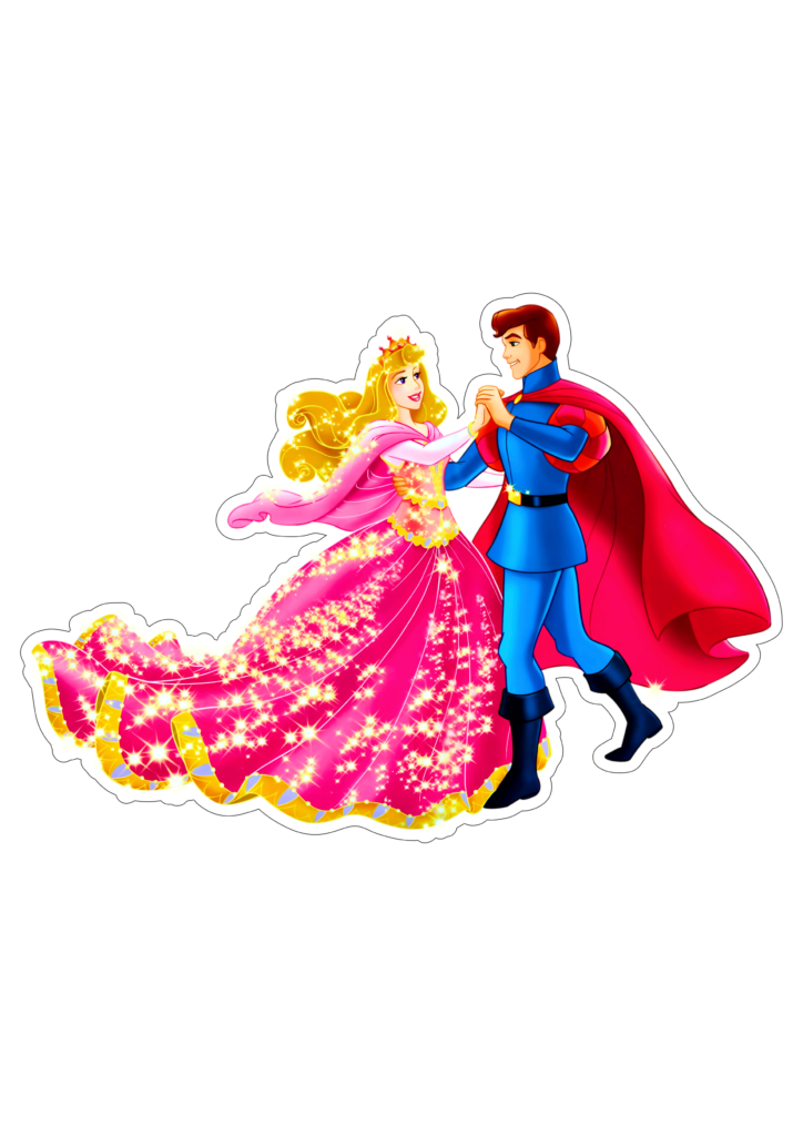 princesas disney aurora com príncipe dançando fundo transparente png