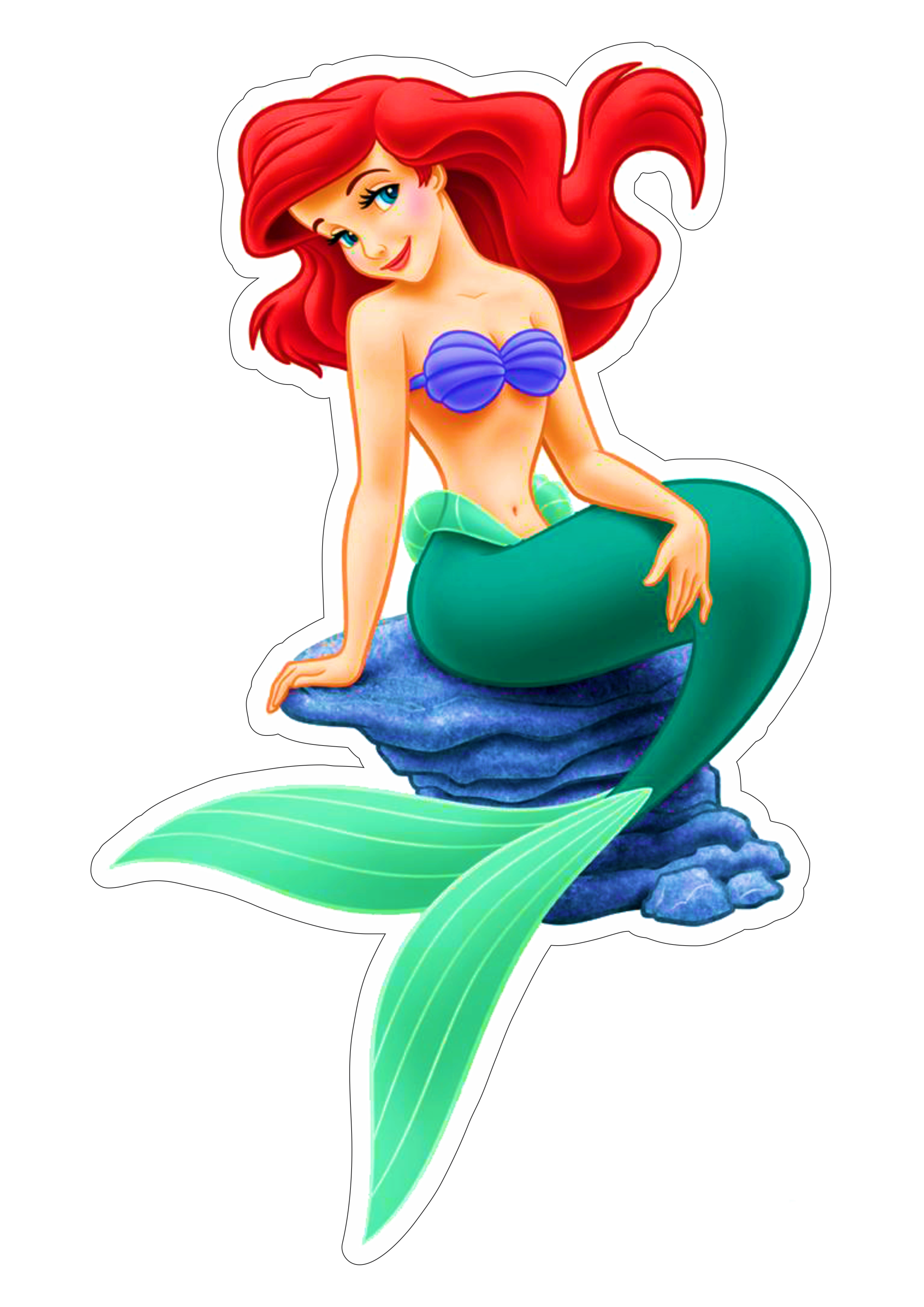 Ariel a pequena sereia Princesas disney fundo transparente com contorno artes prontas png