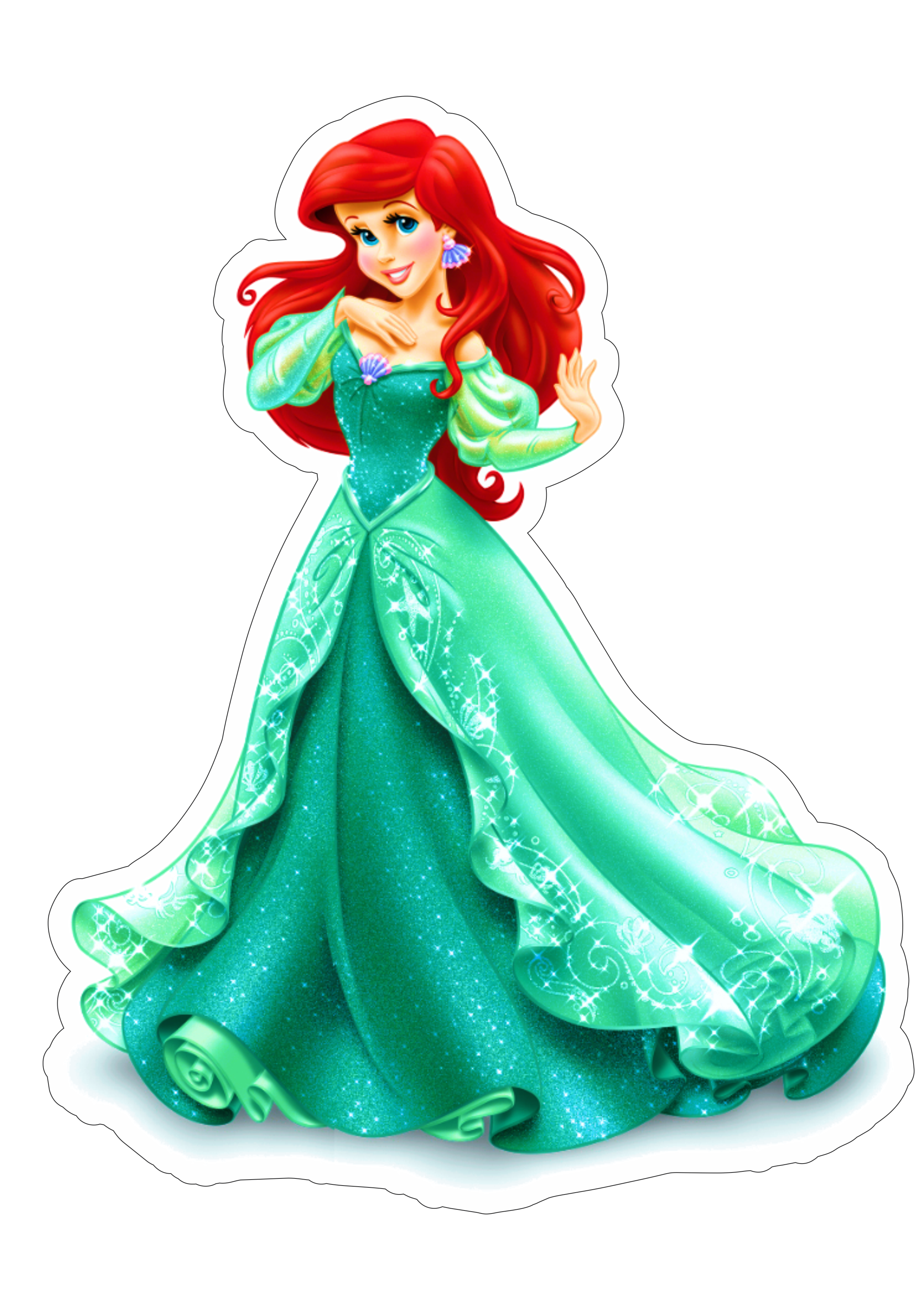 Ariel Princesas disney fundo vestido verde ilustração free png