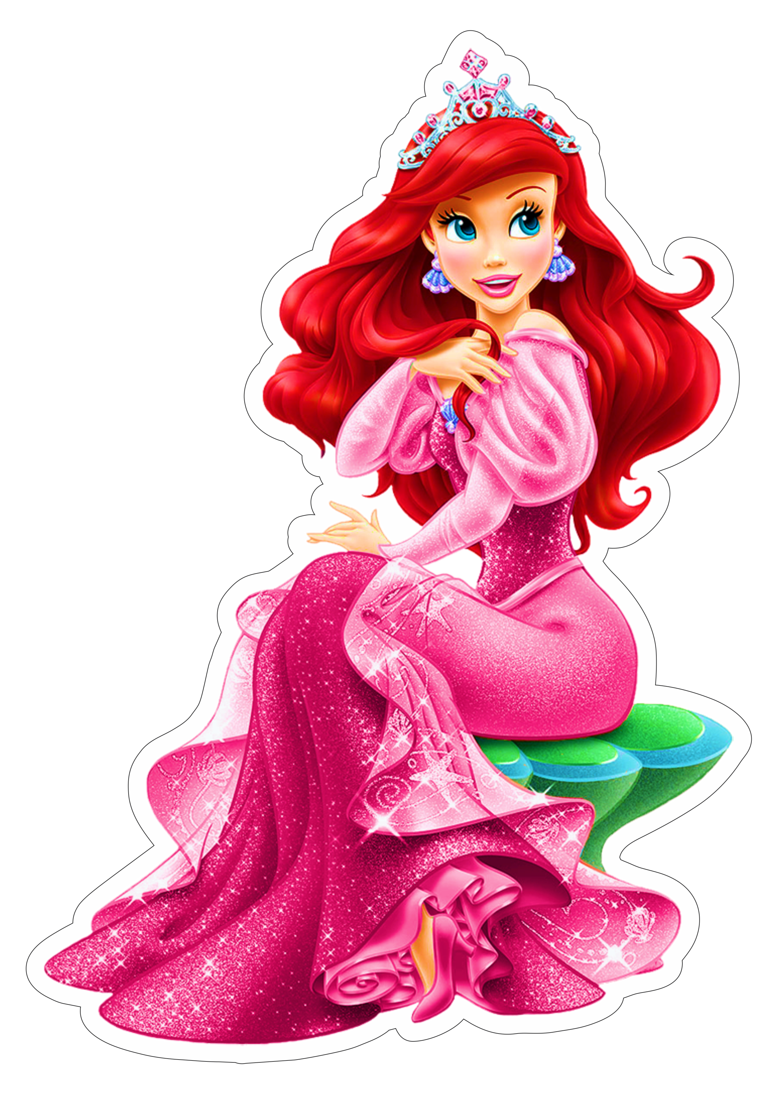 Ariel Princesas disney fundo vestido rosa decoração festa infantil centro de mesa display png