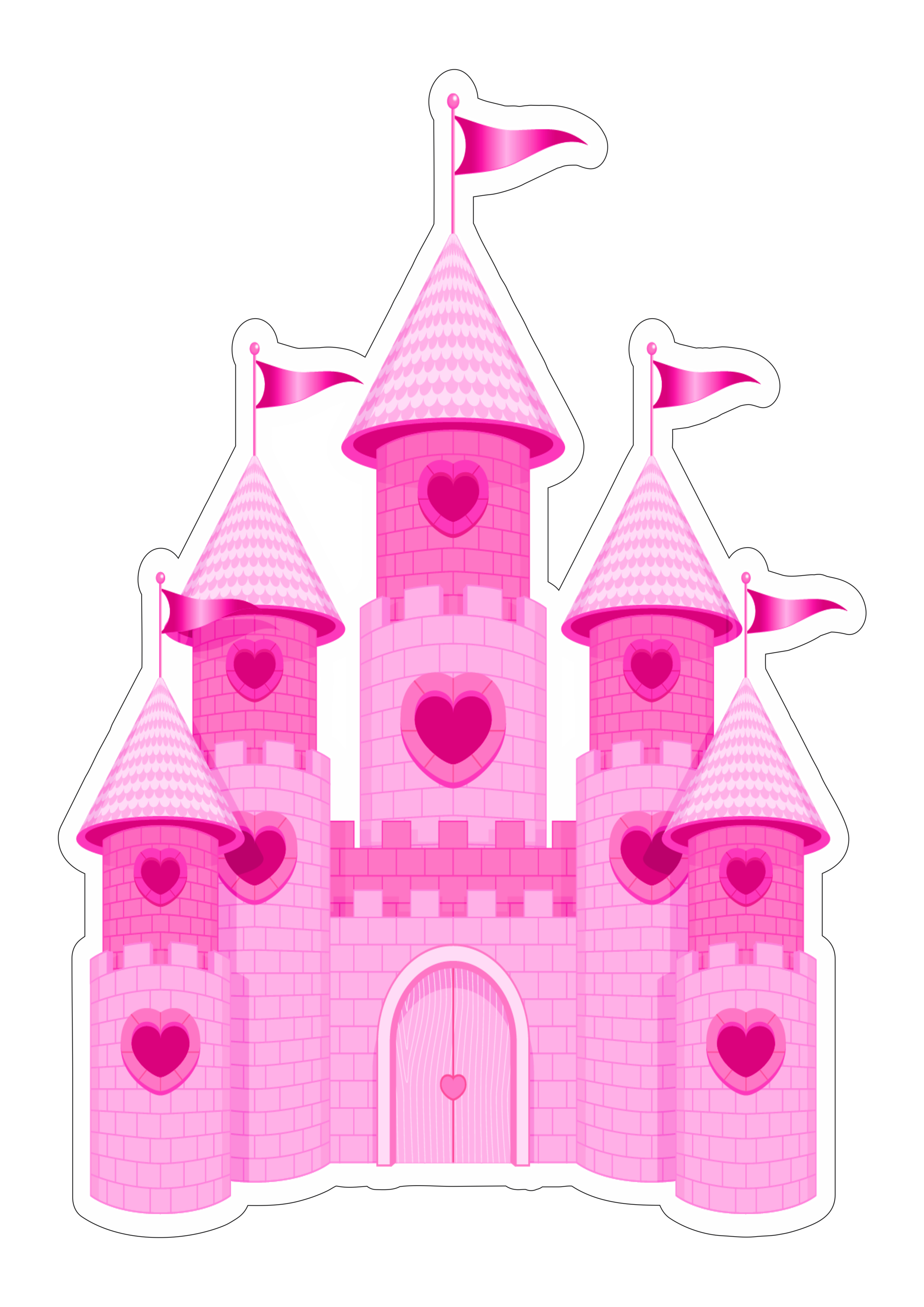 Princesas disney Castelo cute corações rosa parque temático ilustração png