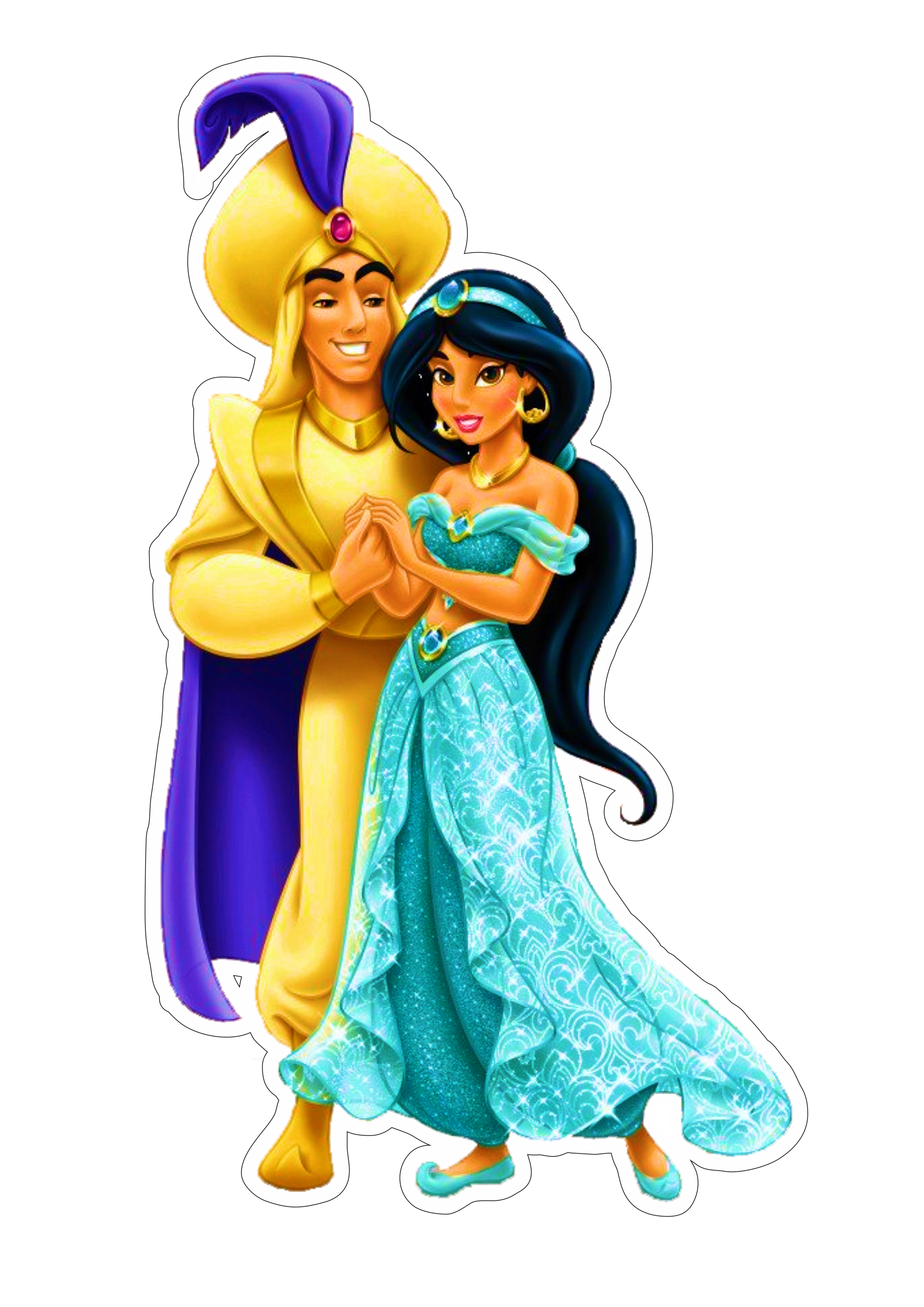 Jasmine e Aladdin princesas disney fundo transparente ilustração animação infantil png
