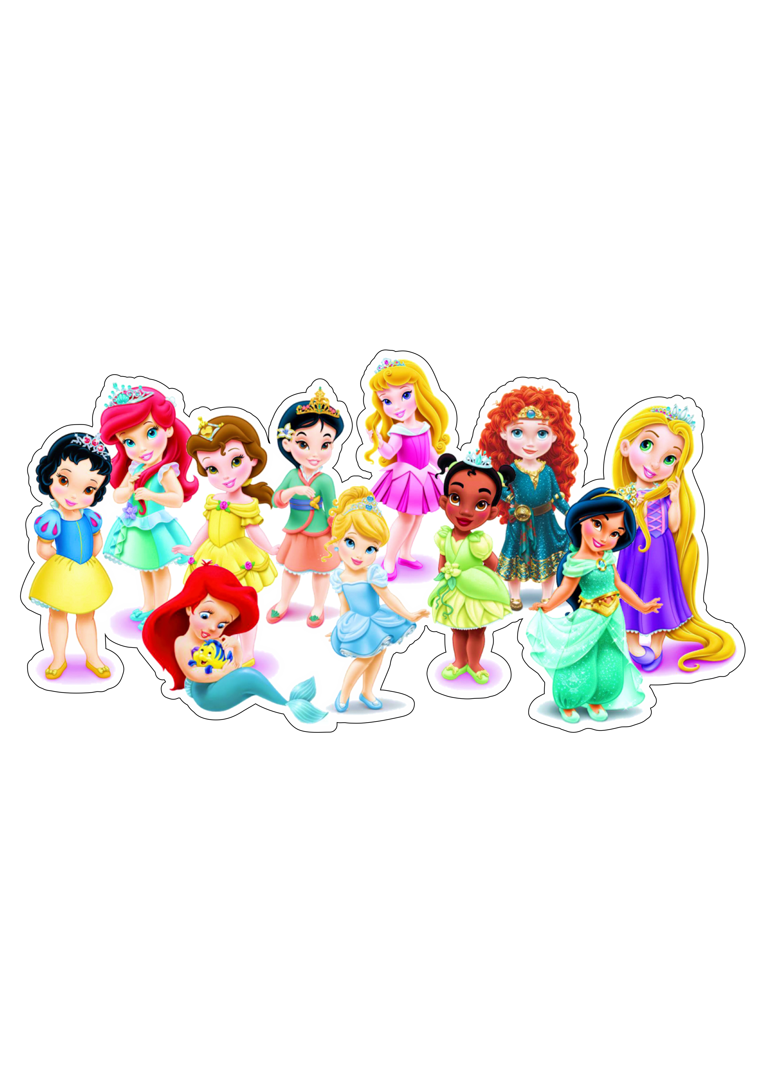 Princesas Disney baby Branca de neve Bela Cinderela Ariel Aurora fundo transparente Jasmine Rapunzel Tiana png