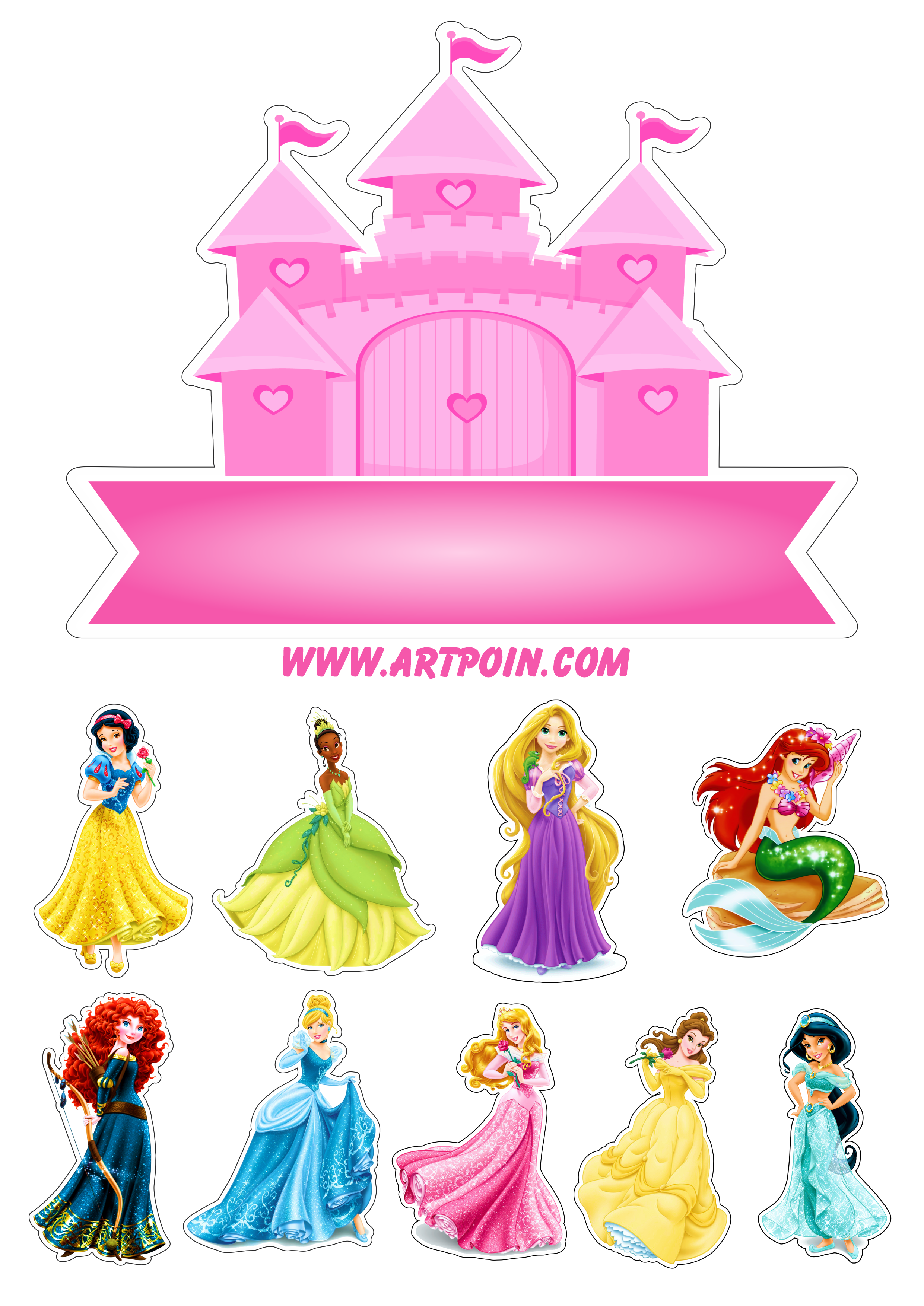 Topo de Bolo de Papel Princesas Disney - Fazendo a Nossa Festa