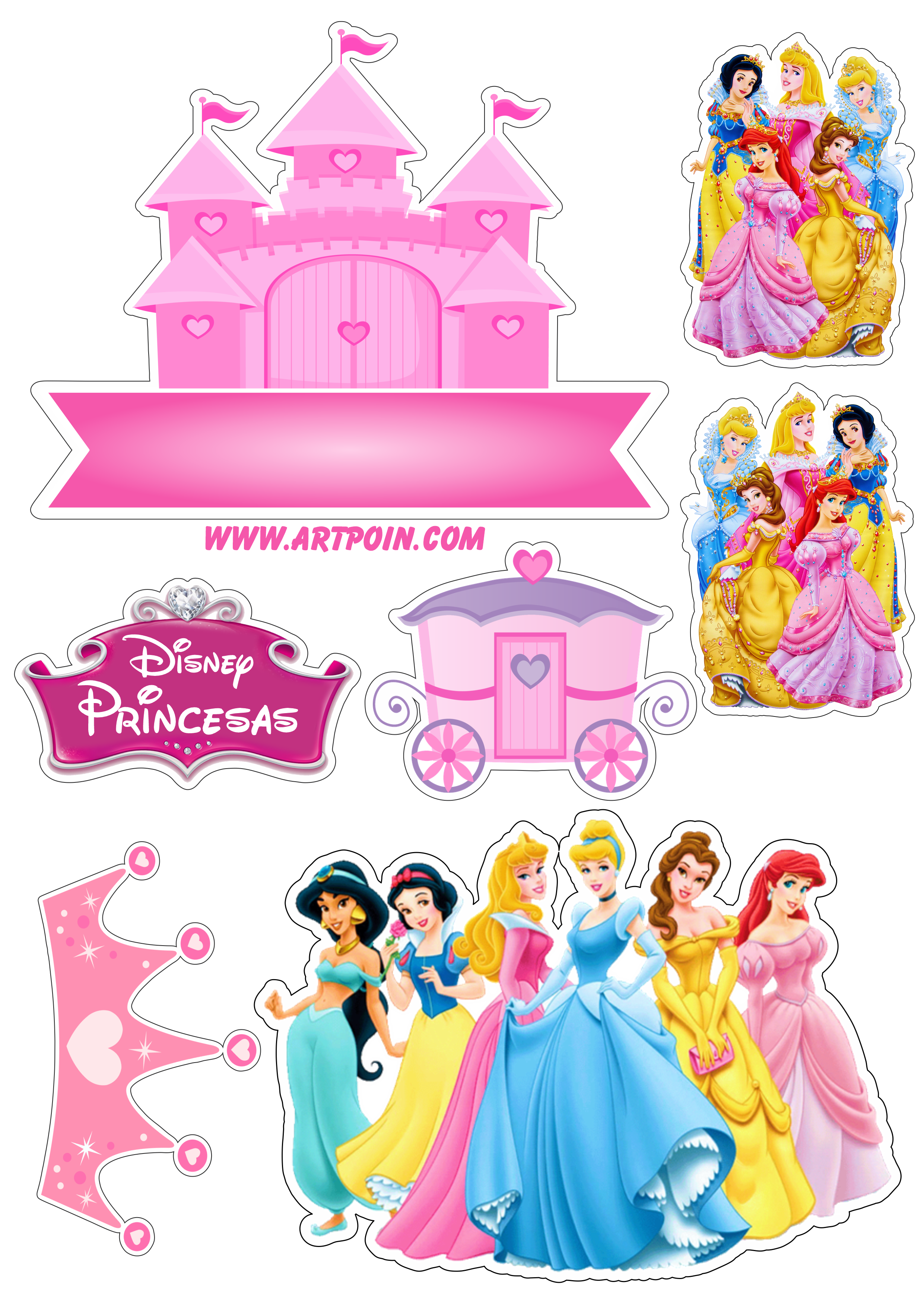 Topo de bolo princesas disney infantil decoração de festa png