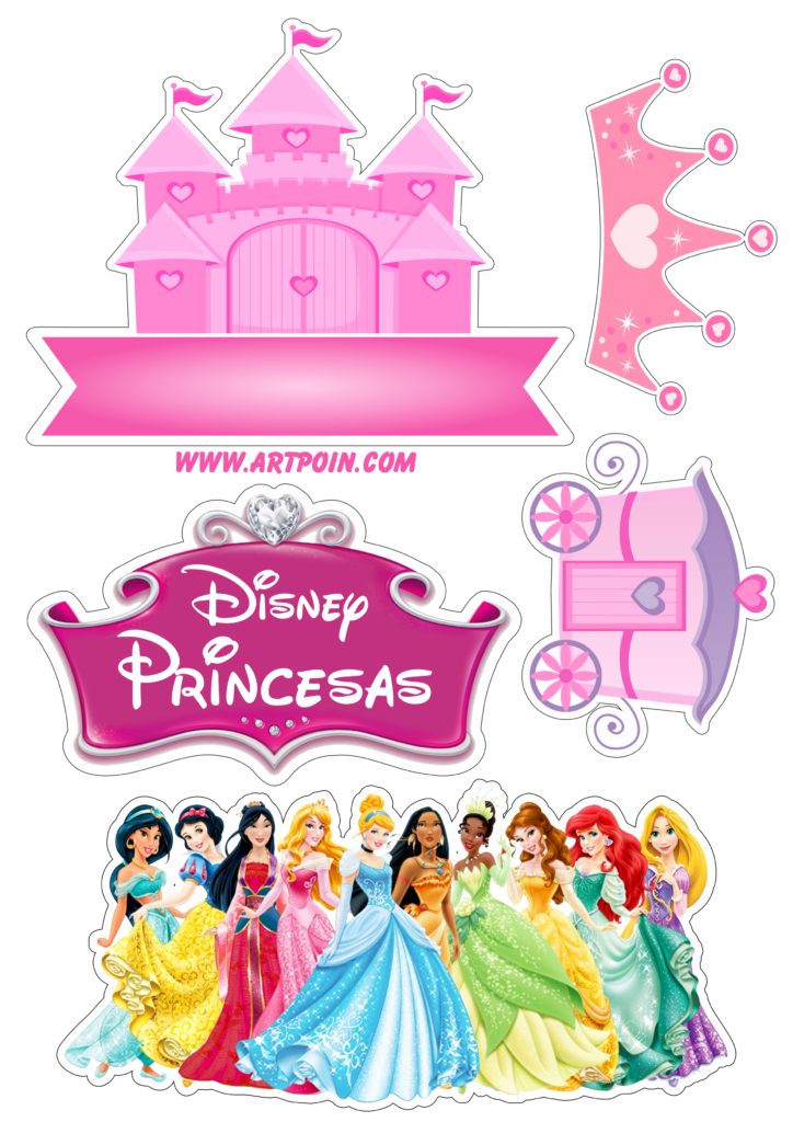 Topo de Bolo Princesas Disney Parabéns