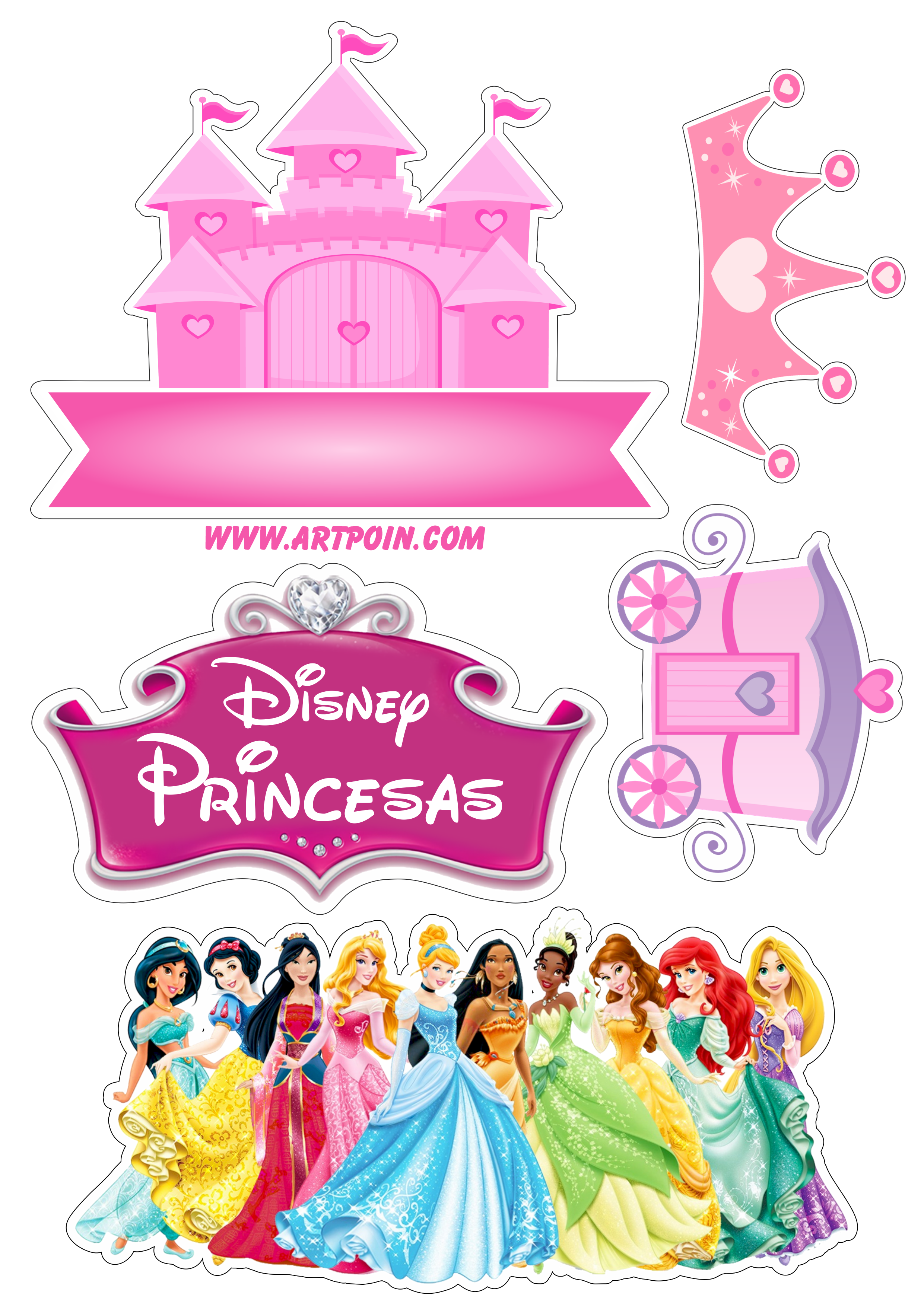 Topper Bolo Princesas Castelo Menina