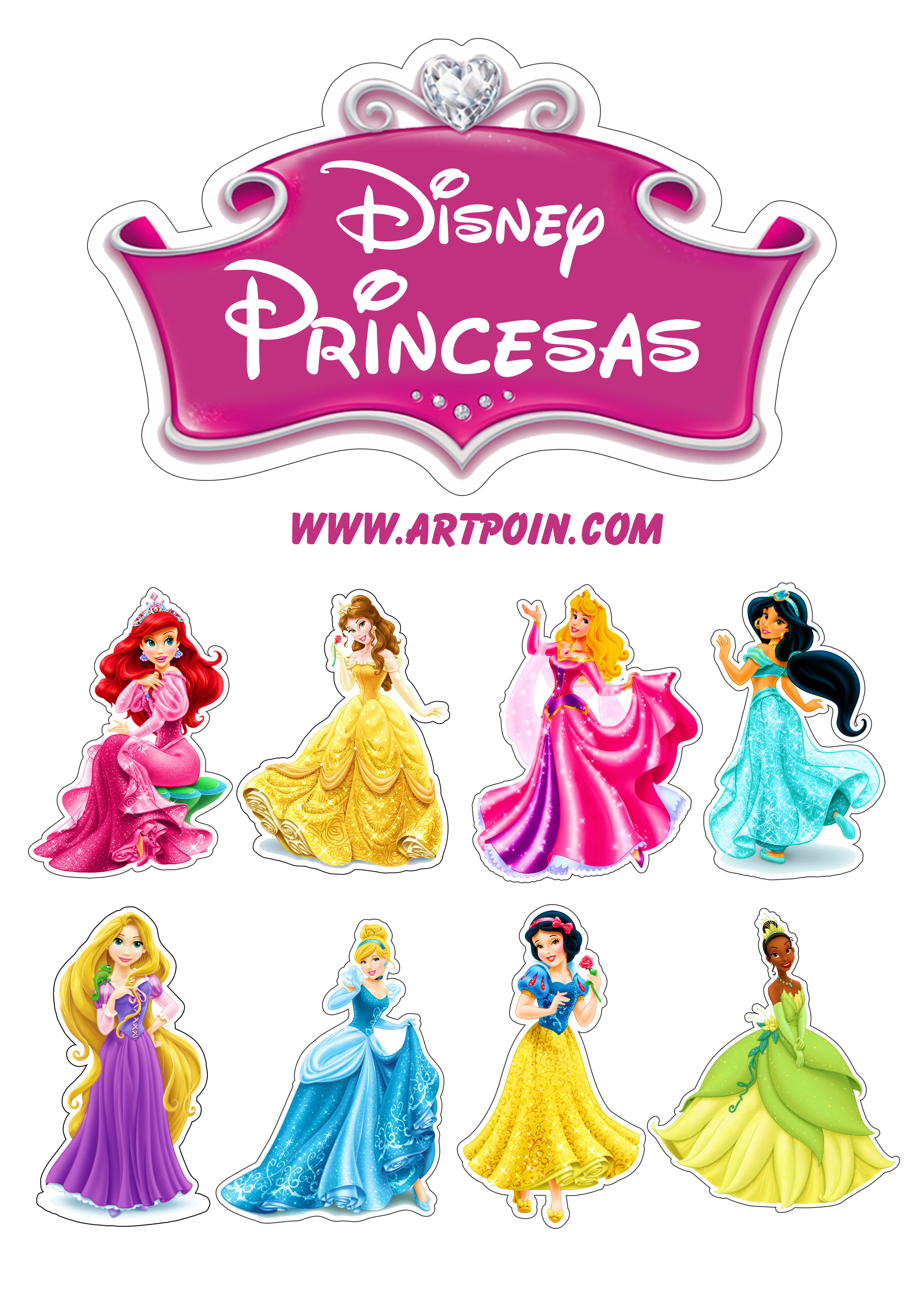 Topo de Bolo de Papel Princesas Disney - Fazendo a Nossa Festa