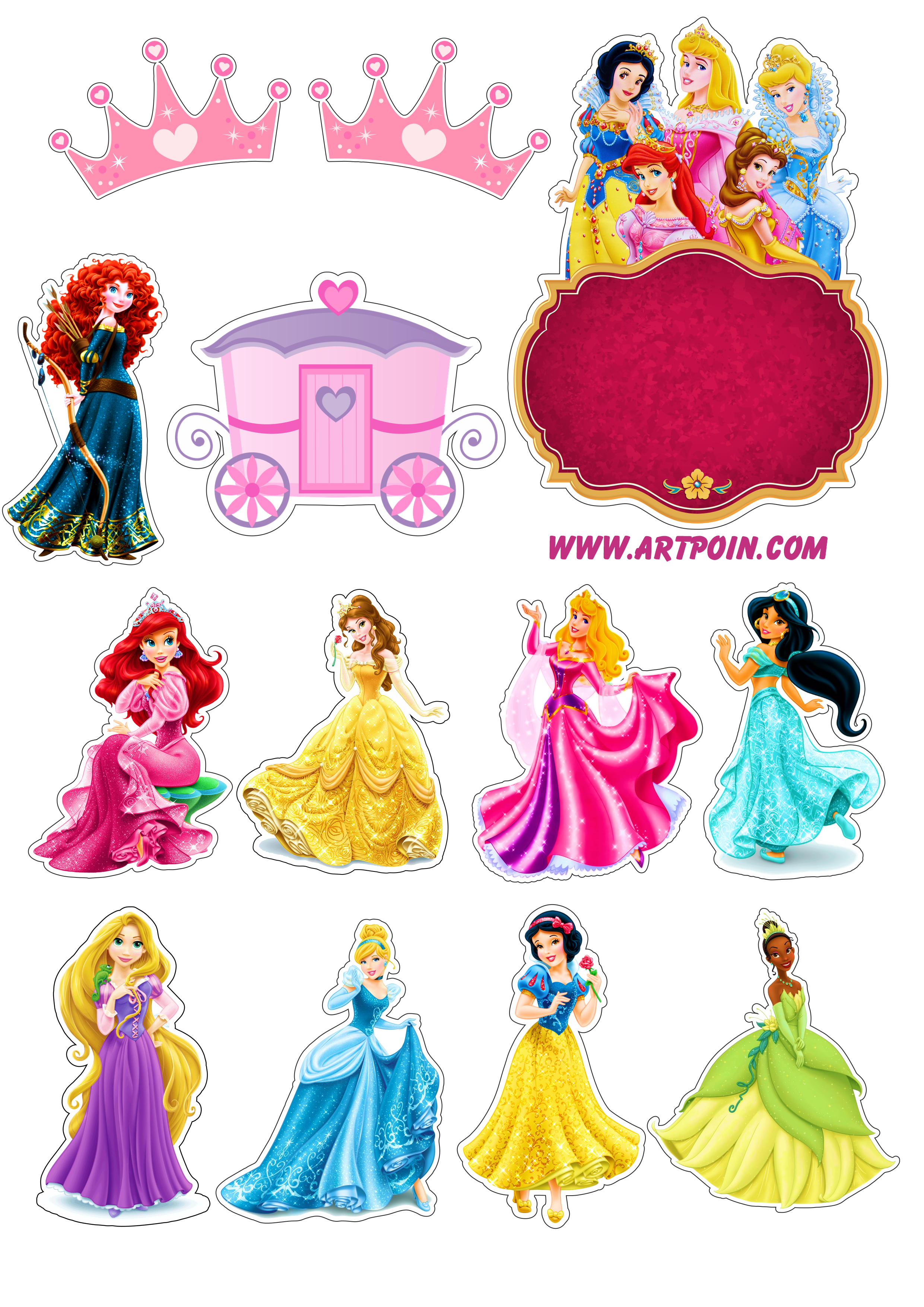 Princesas disney lindo topo de bolo para decorar sua festa artes prontas grátis png