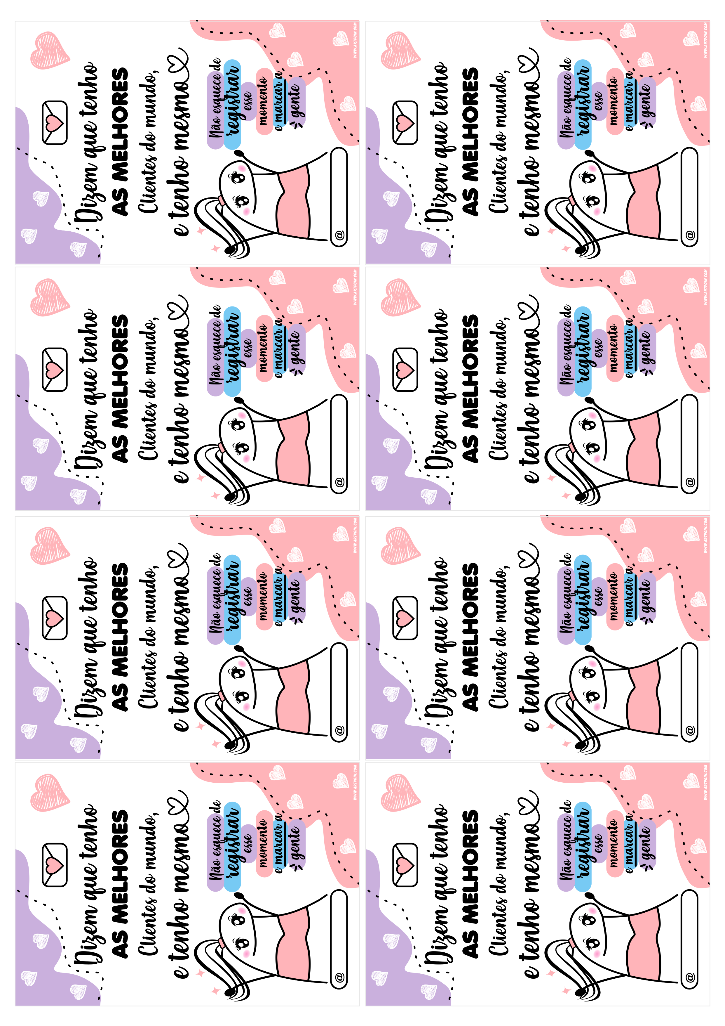 Cartão de agradecimento para clientes lilás e rosa pronto para imprimir flork 8 imagens png