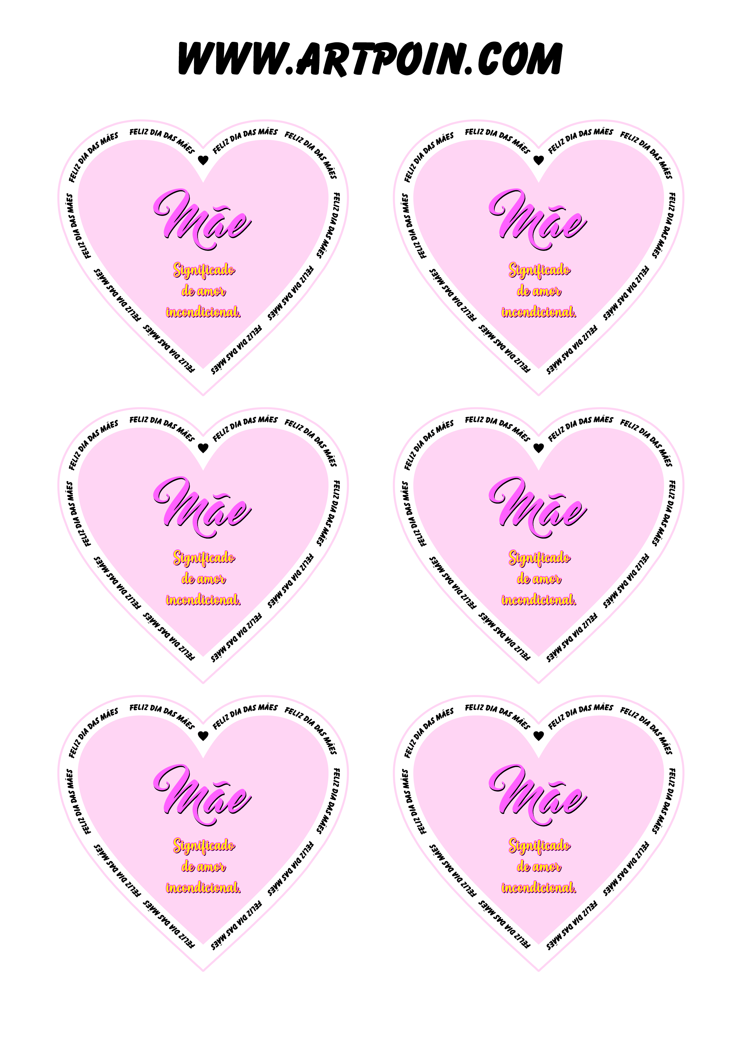 Feliz dia das mães adesivo tag etiqueta coração com frase estampa molde 6 imagens png