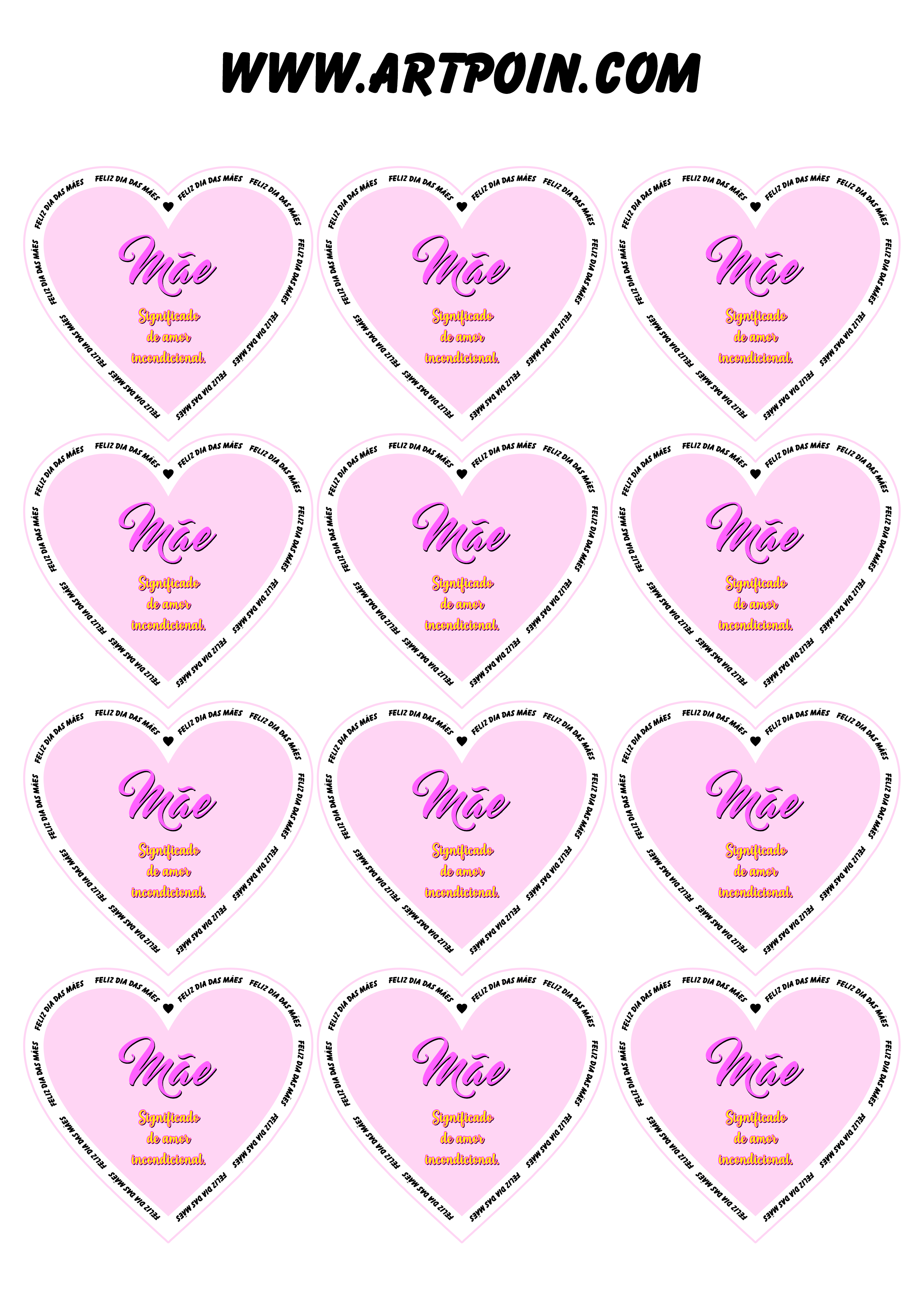 Feliz dia das mães adesivo tag etiqueta coração com frase estampa molde 12 imagens png