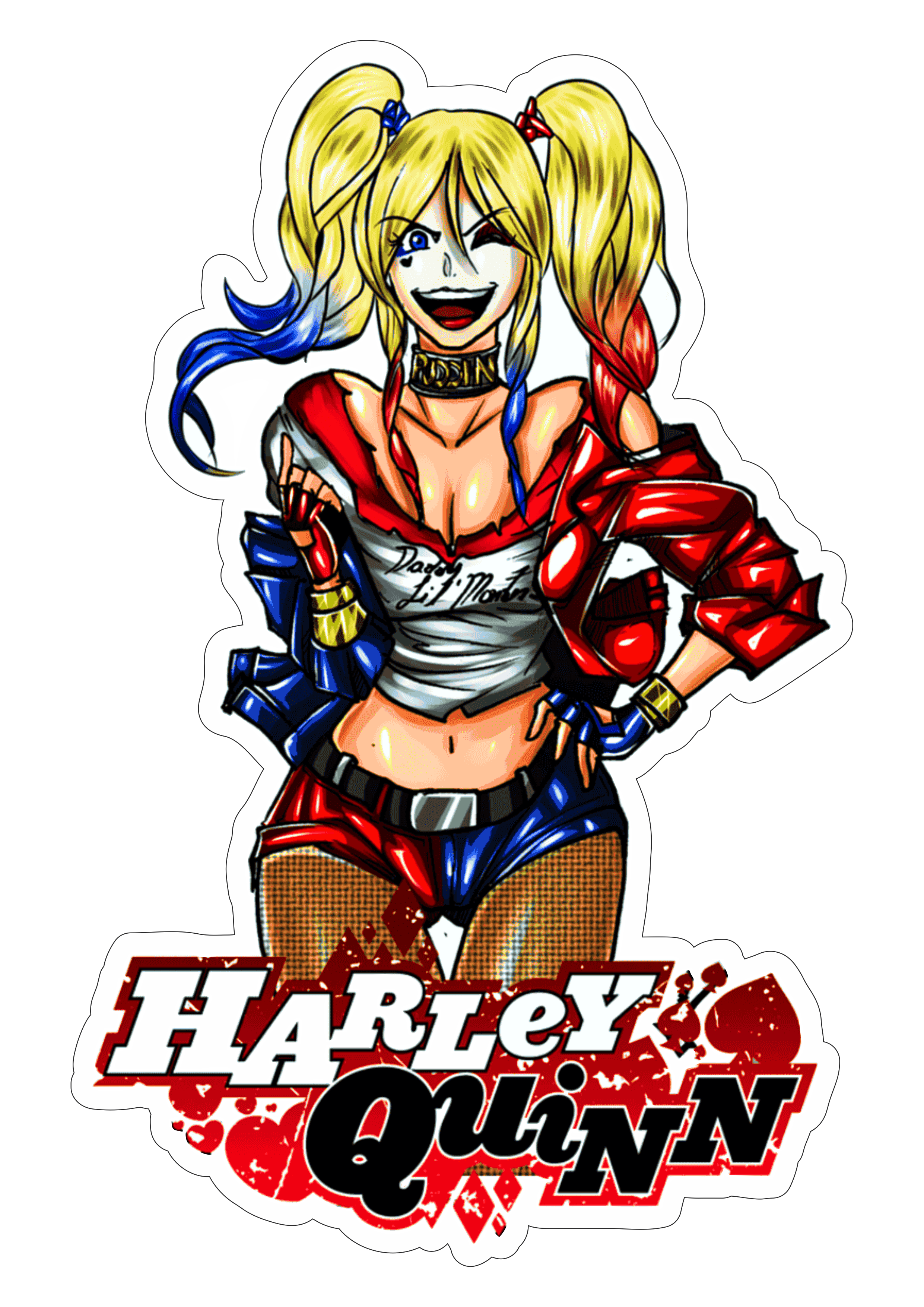 Logo Harley Quinn louca desenho fundo transparente com contorno png