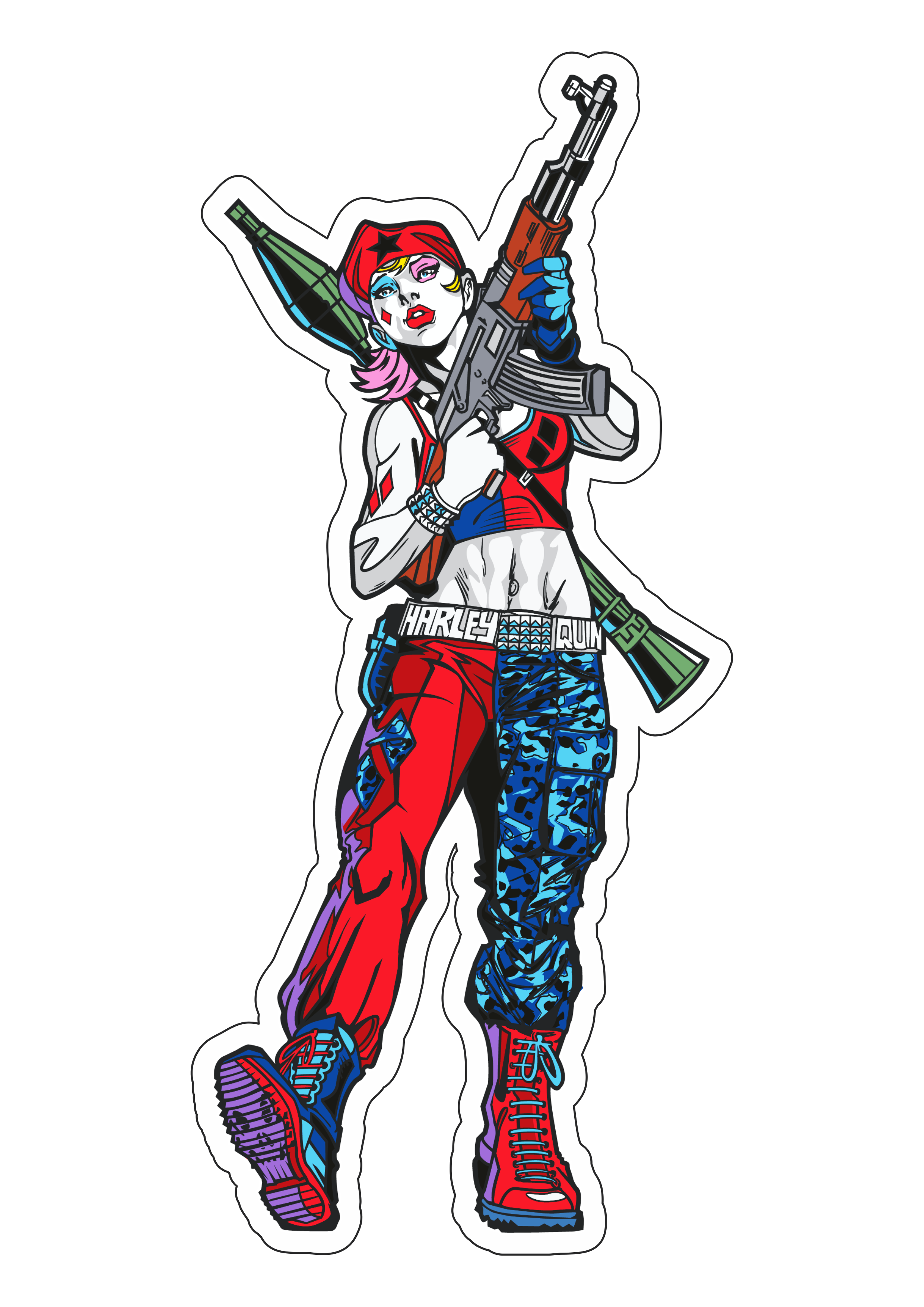 Mercenária Harley Quinn desenho fundo transparente com contorno png