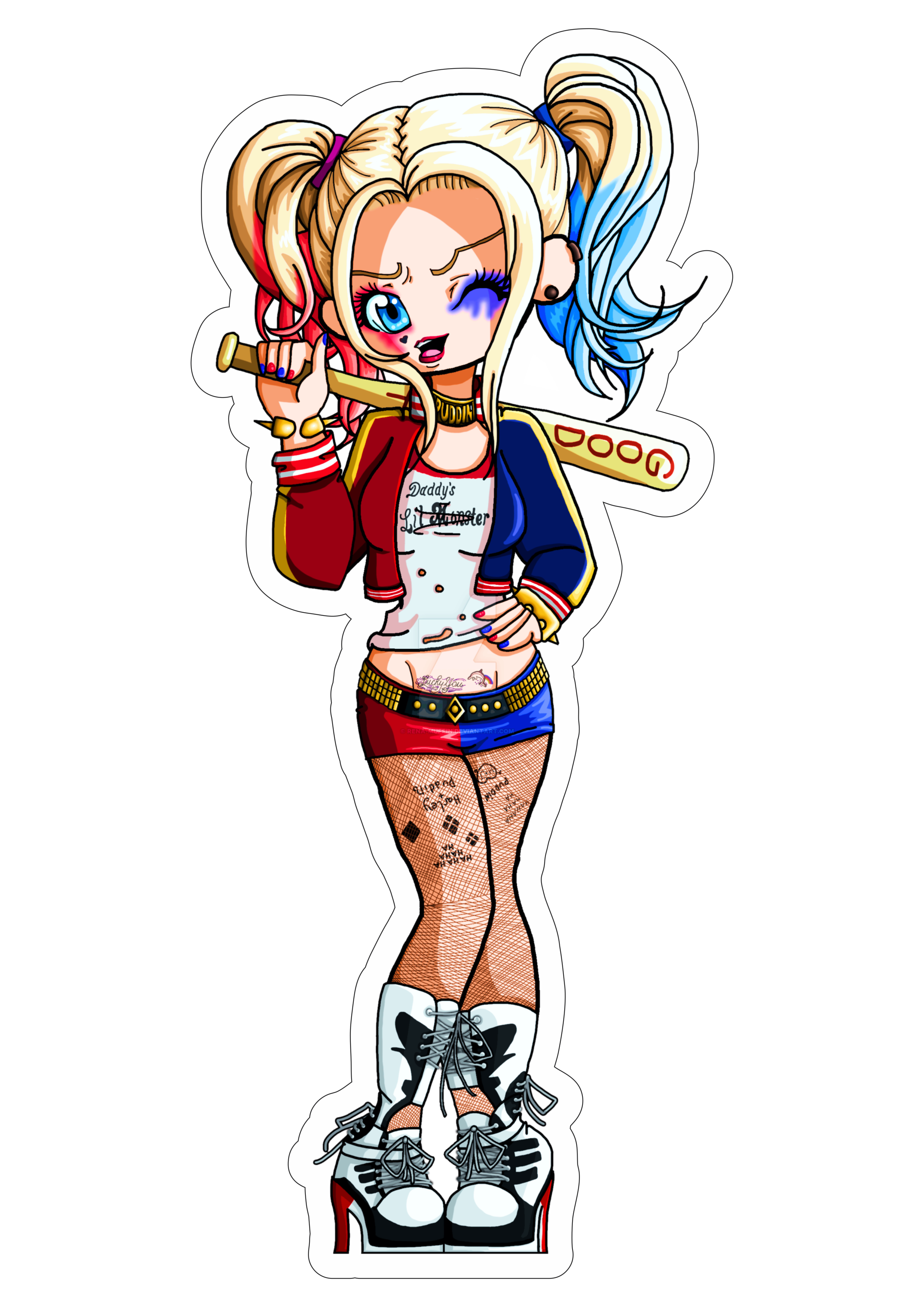 Arlequina Harley Quinn desenho colorido fundo transparente pack de imagens png