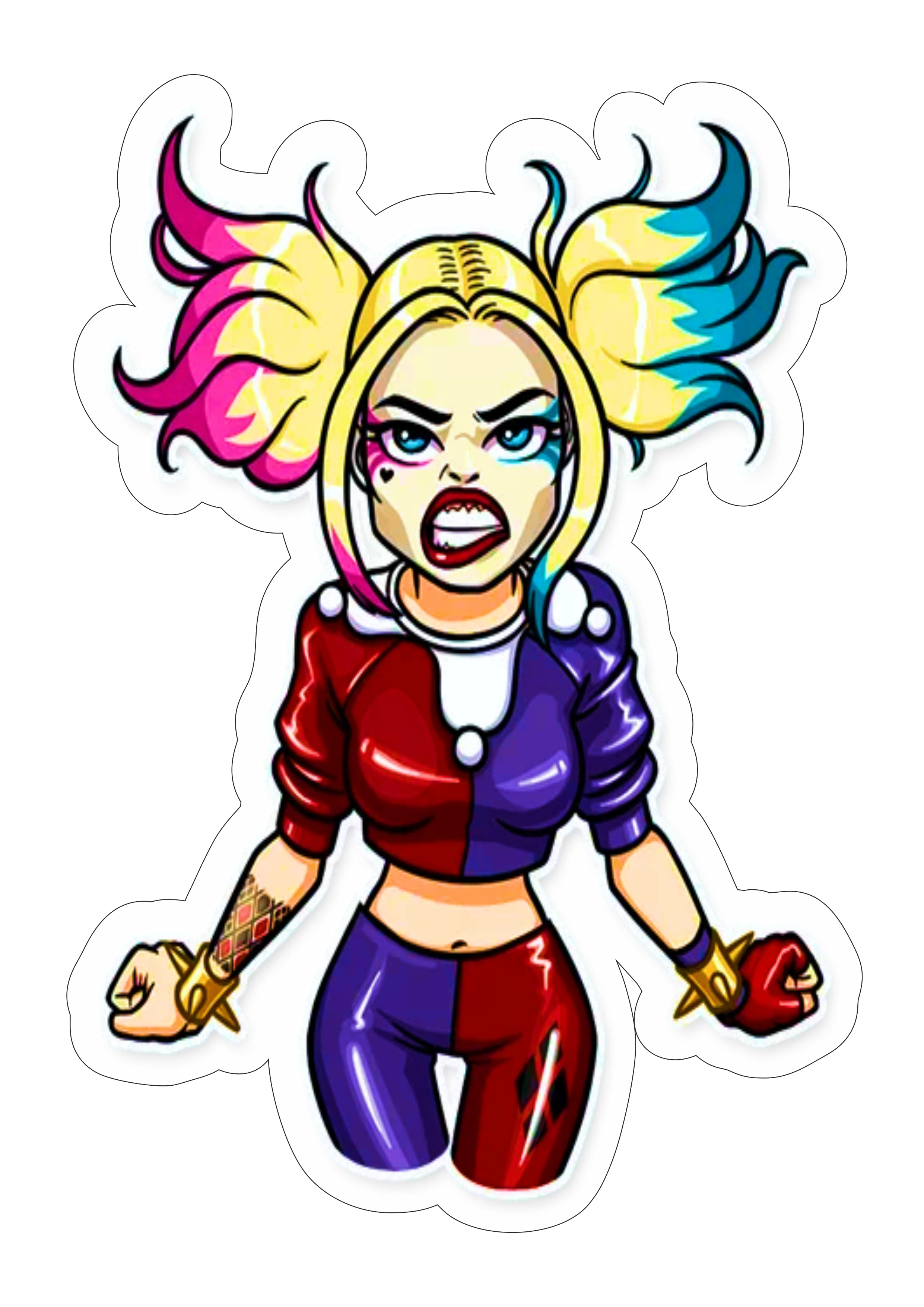 Arlequina Harley Quinn brava desenho colorido fundo transparente pack de imagens png