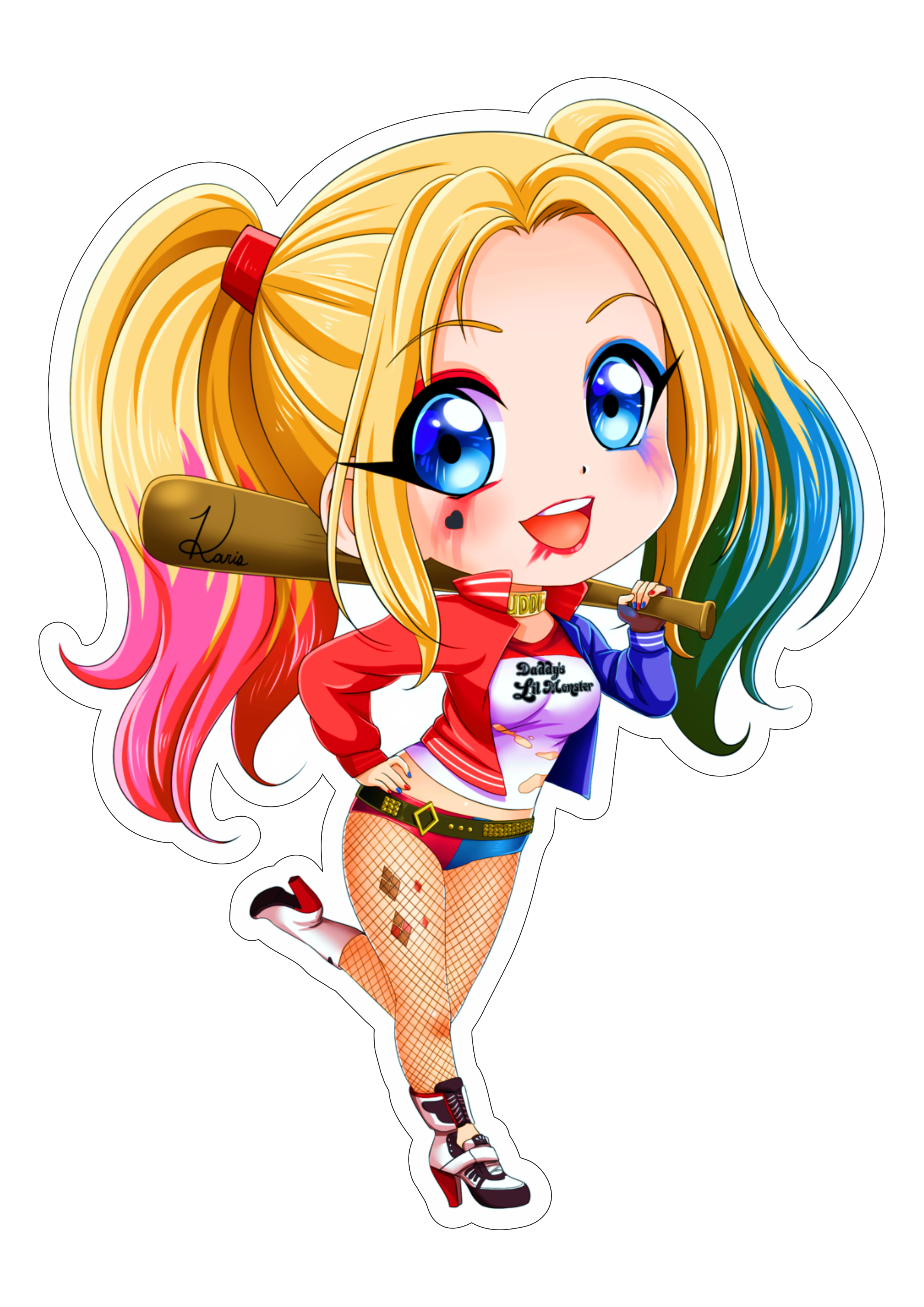 Arlequina Harley Quinn chibi bonitinha desenho colorido fundo transparente pack de imagens png