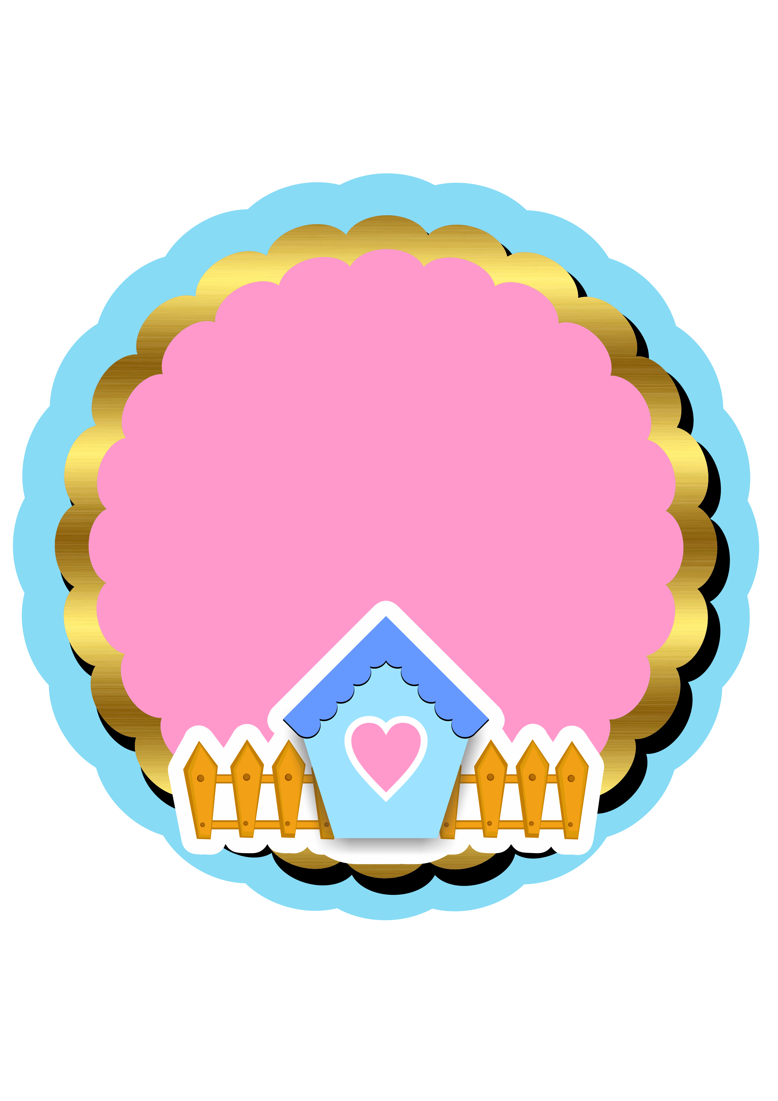 Circulo azul com rosa e dourado casinha bonitinha adesivo painel para editar png