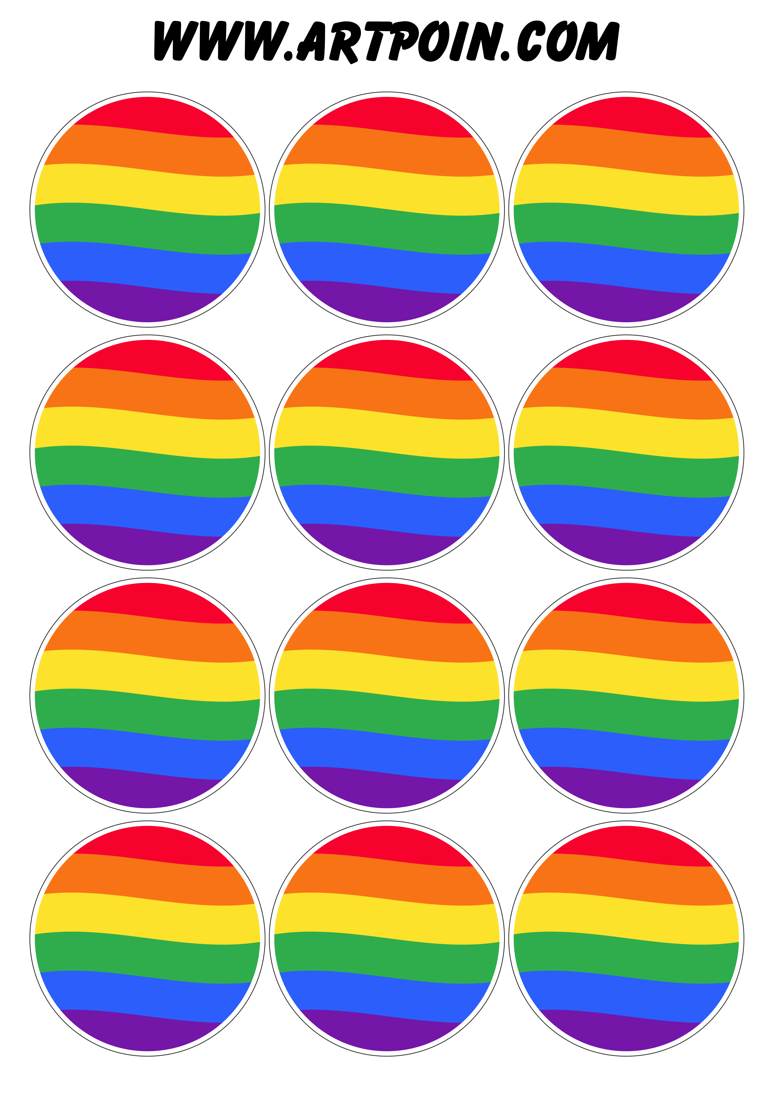 Símbolo LGBTQIA+ redondo bandeira colorida mês do orgulho e da diversidade 12 imagens png