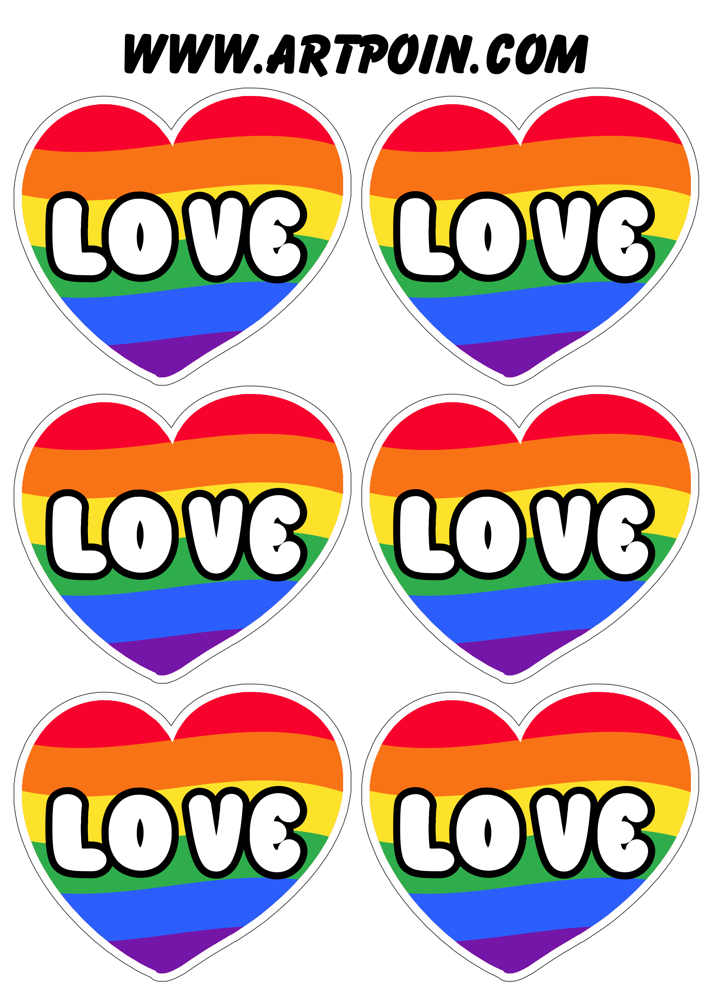 Coração love símbolo LGBTQIA+ bandeira arco-íris amor e diversidade 6 imagens png