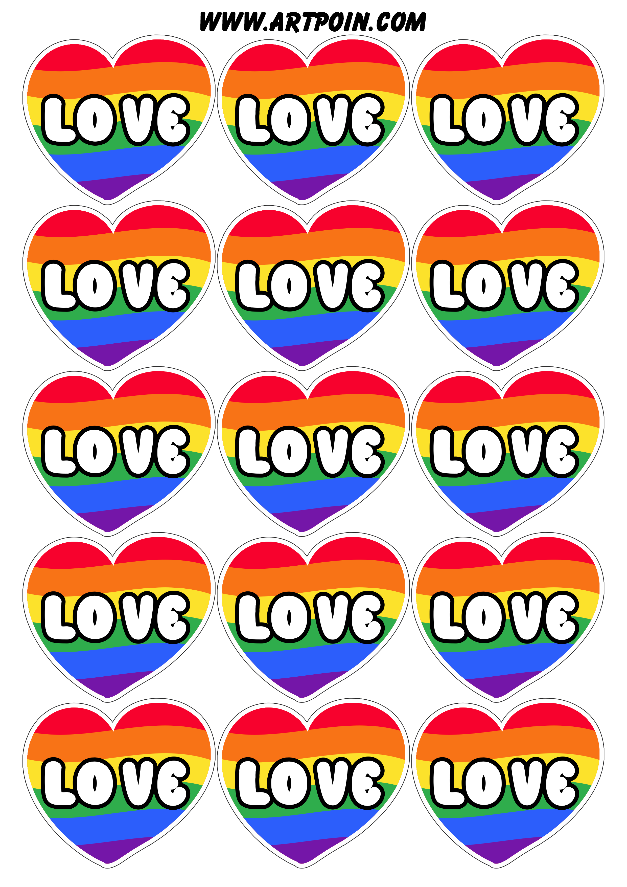 Coração love símbolo LGBTQIA+ bandeira arco-íris amor e diversidade 15 imagens png