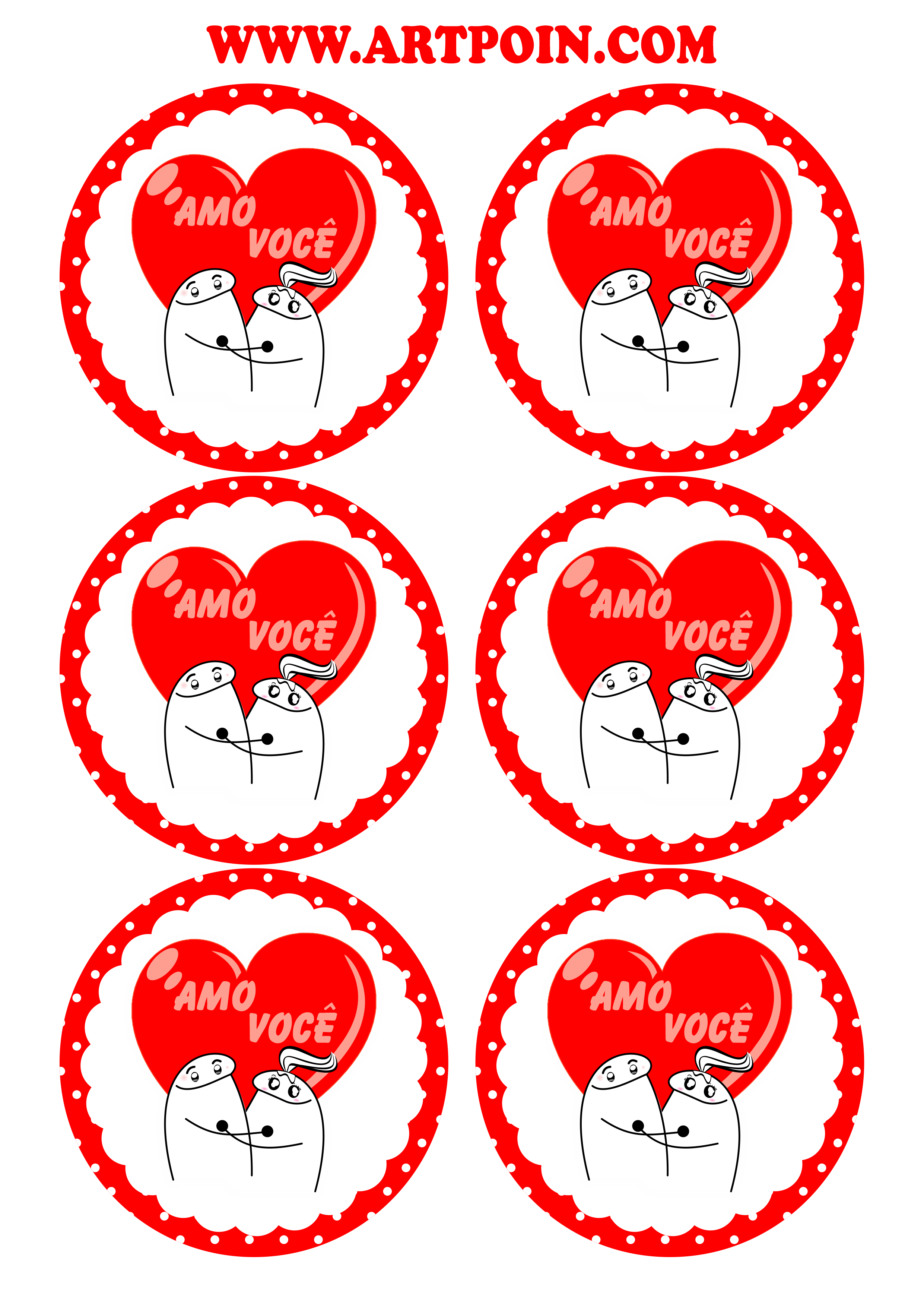 Amo você dia dos namorados adesivo tag sticker redondo artes gráficas 6 imagens png