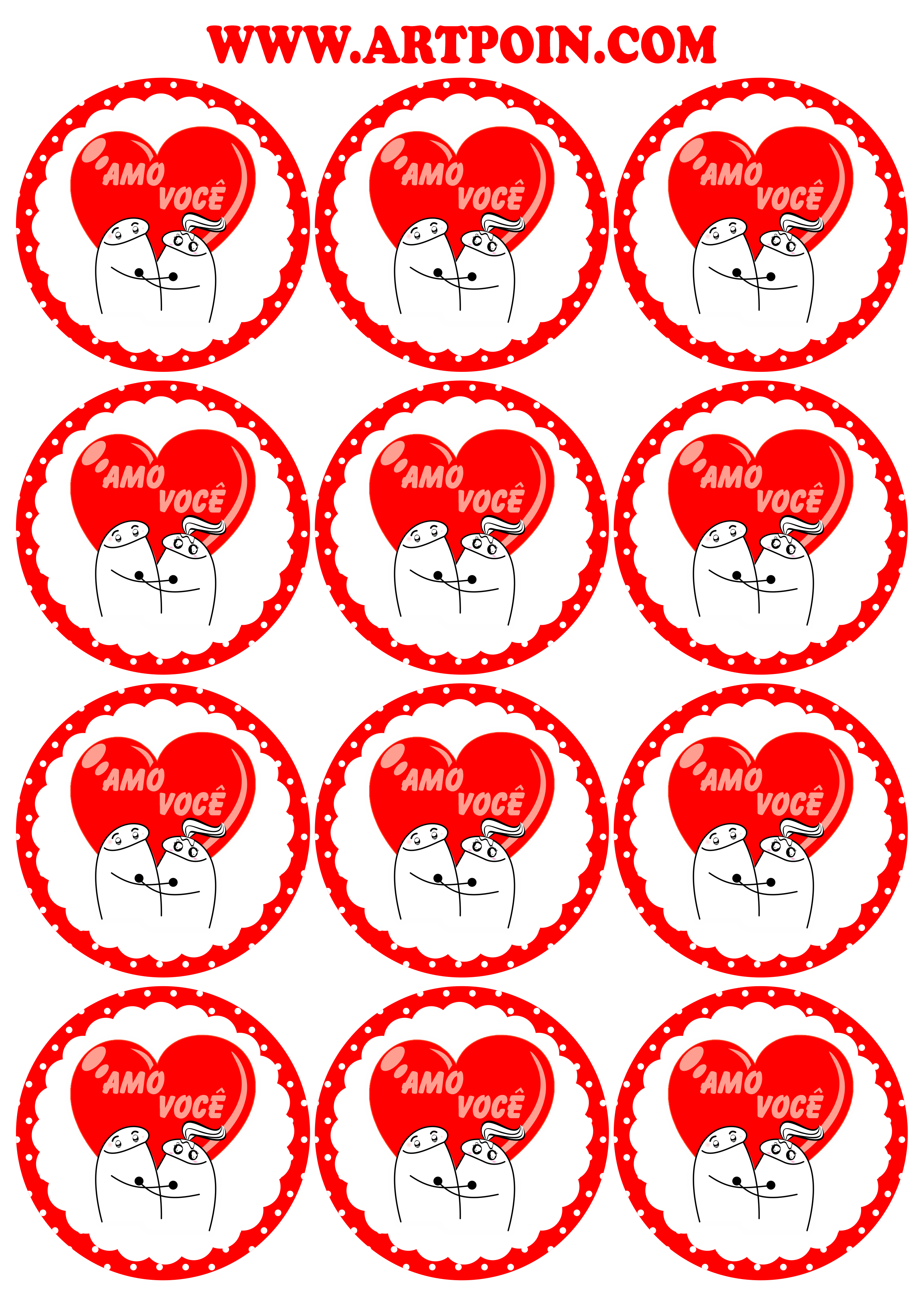 Amo você dia dos namorados adesivo tag sticker redondo artes gráficas 12 imagens png