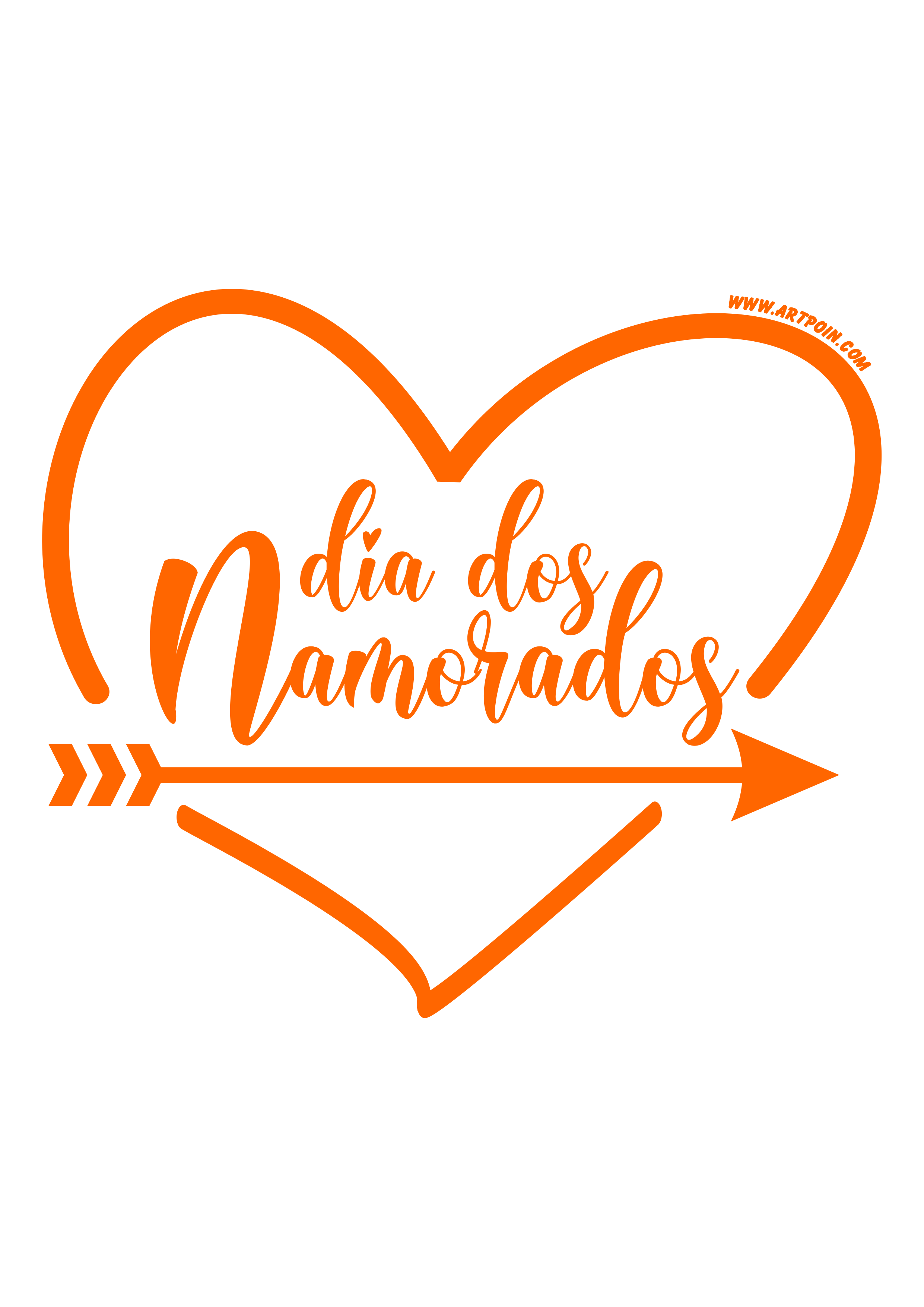 Dia dos namorados coração com flecha logomarca laranja png
