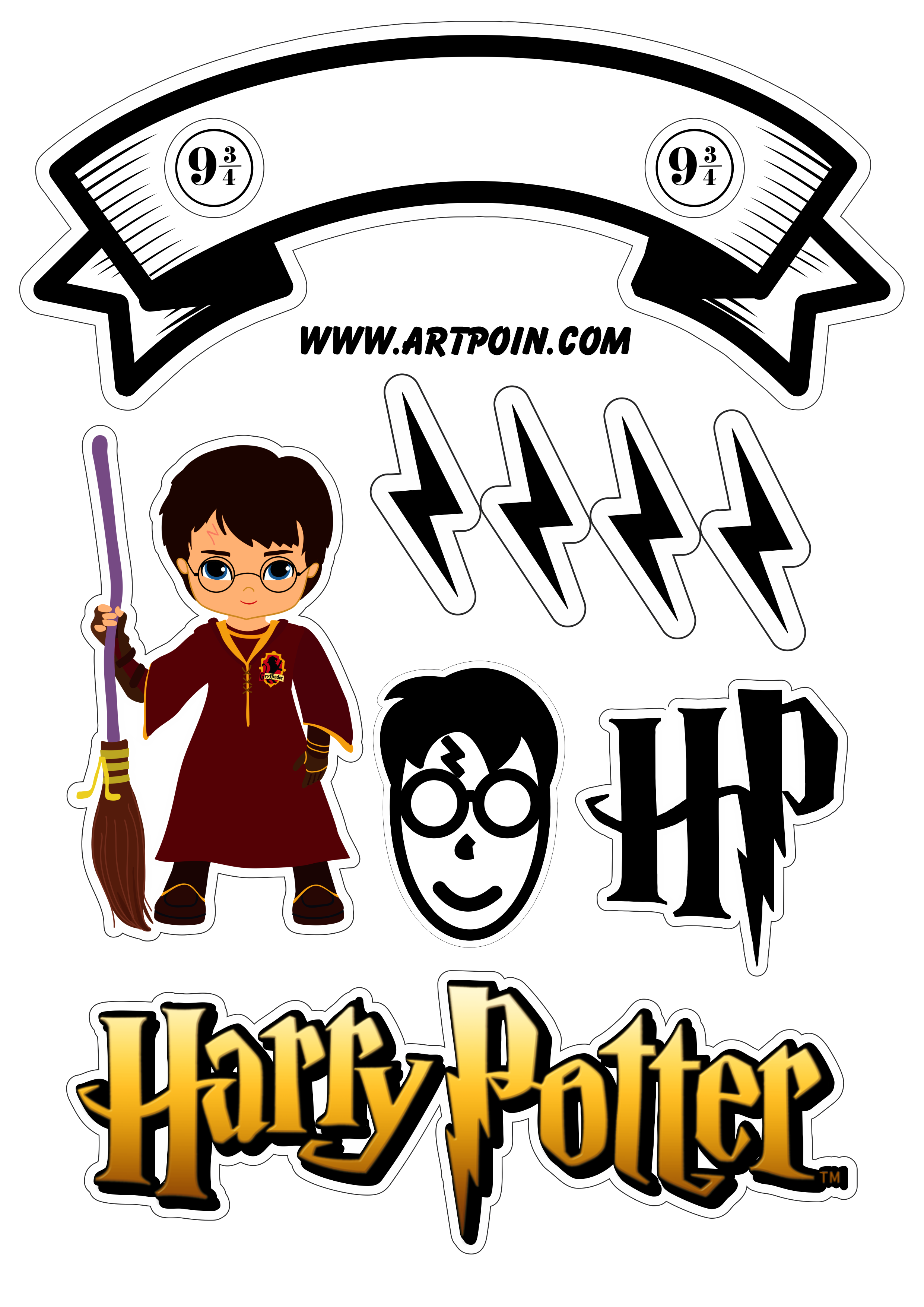 Topper de bolo Harry Potter personagem fictício decoração de festa de aniversário png