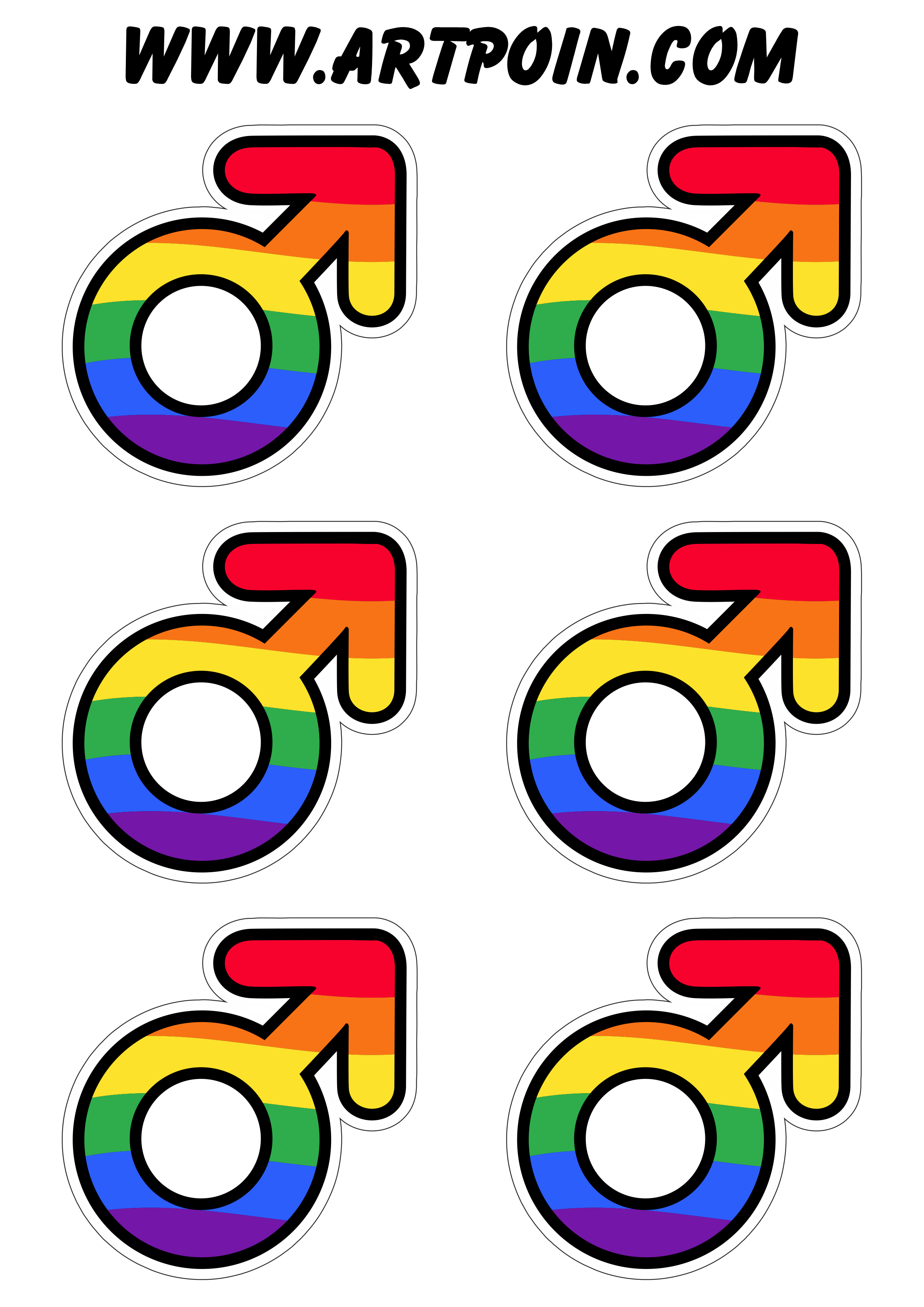 Símbolo masculino bandeira LGBTQIA+ pride month mês da diversidade de gênero 6 imagens png