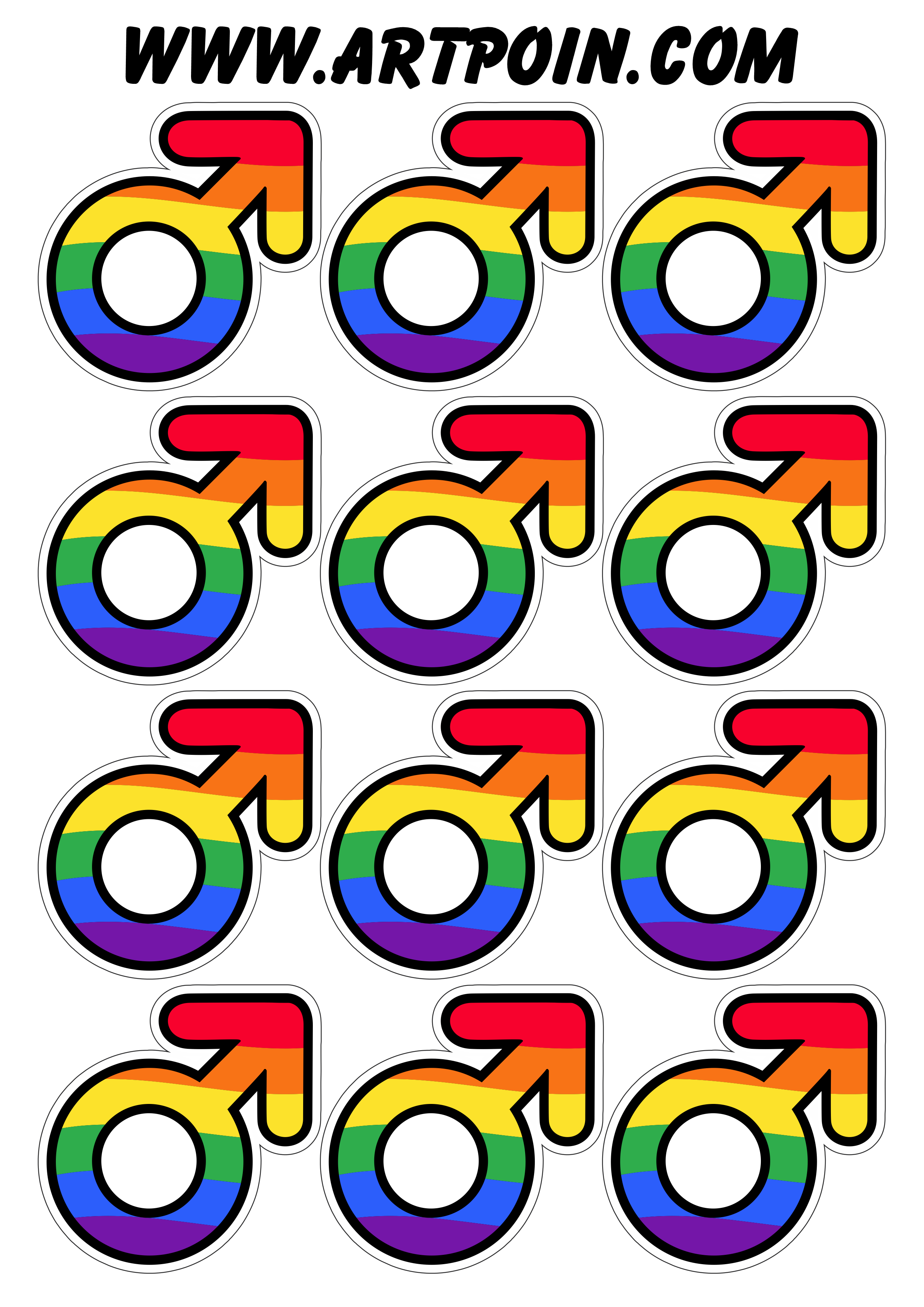Símbolo masculino bandeira LGBTQIA+ pride month mês da diversidade de gênero 12 imagens png
