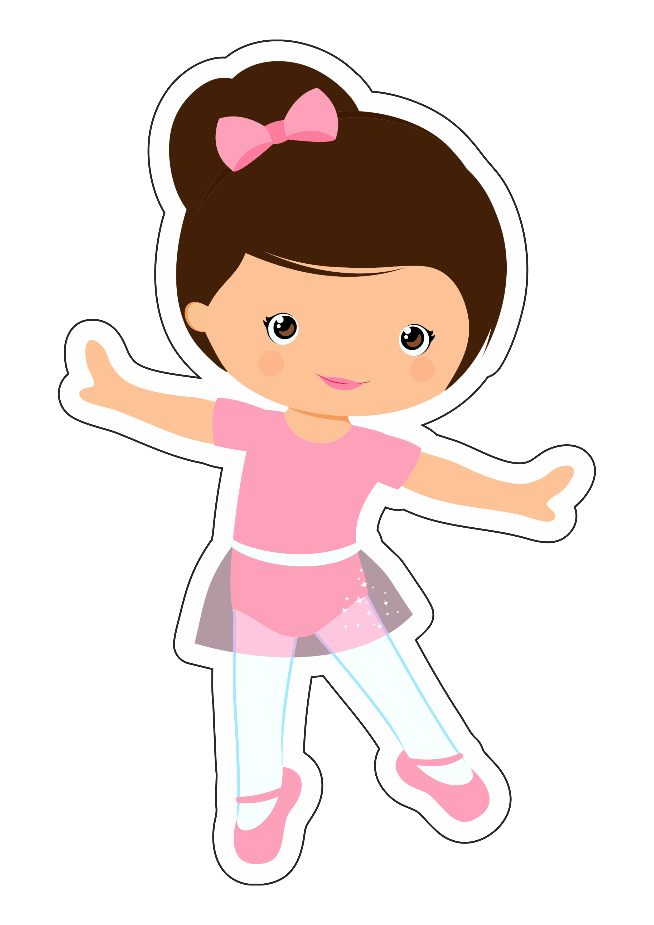 Bailarina menina desenho simples vetor rosa fundo transparente com contorno png