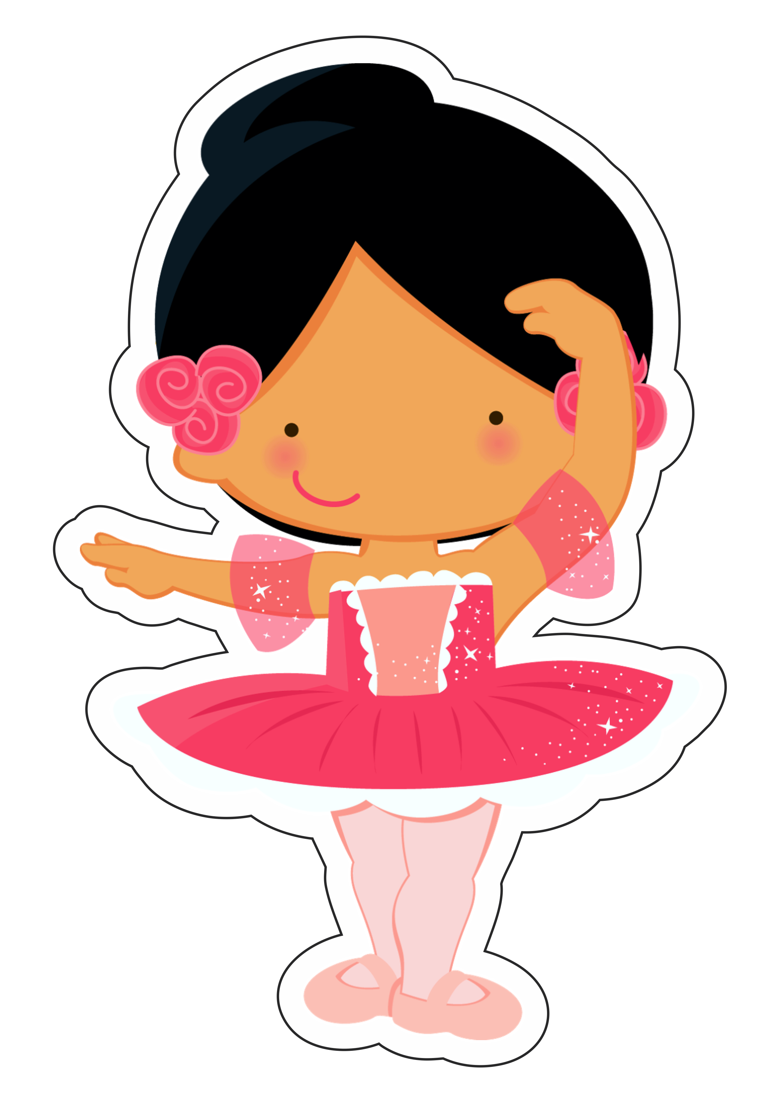 Bailarina menina desenho simples vestido balé vetor rosa fundo transparente com contorno png