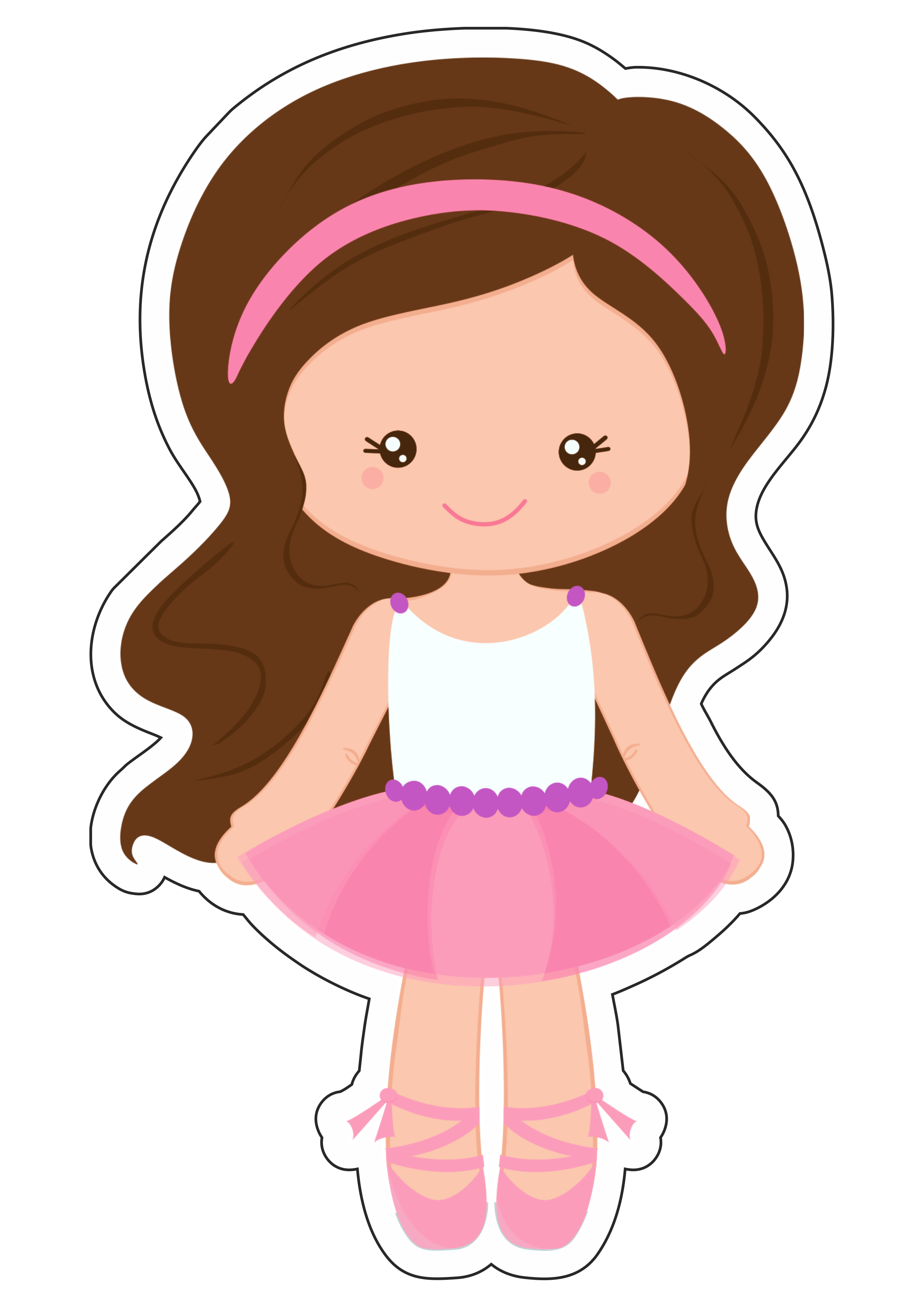 Bailarina personagem menina desenho simples vestido balé vetor rosa fundo transparente com contorno png